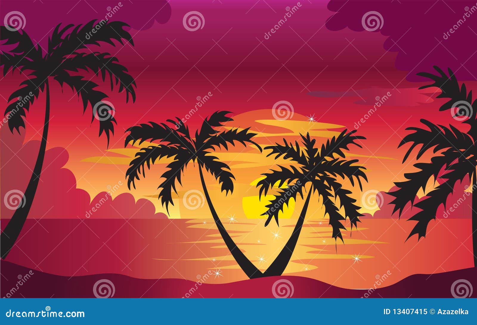 Summer sunset stock vector. Illustration of nature, vacations - 13407415