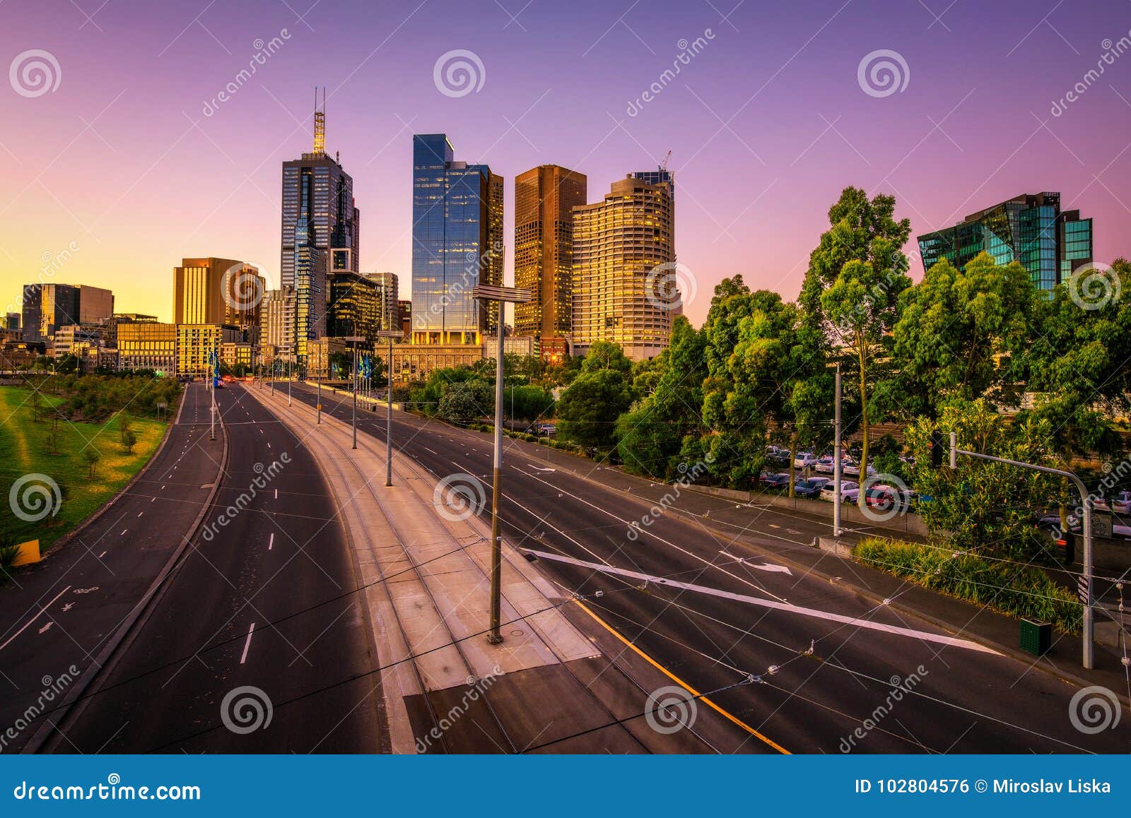 Summer Sunset Above Melbourne Stock Photo - Image of downtown, street