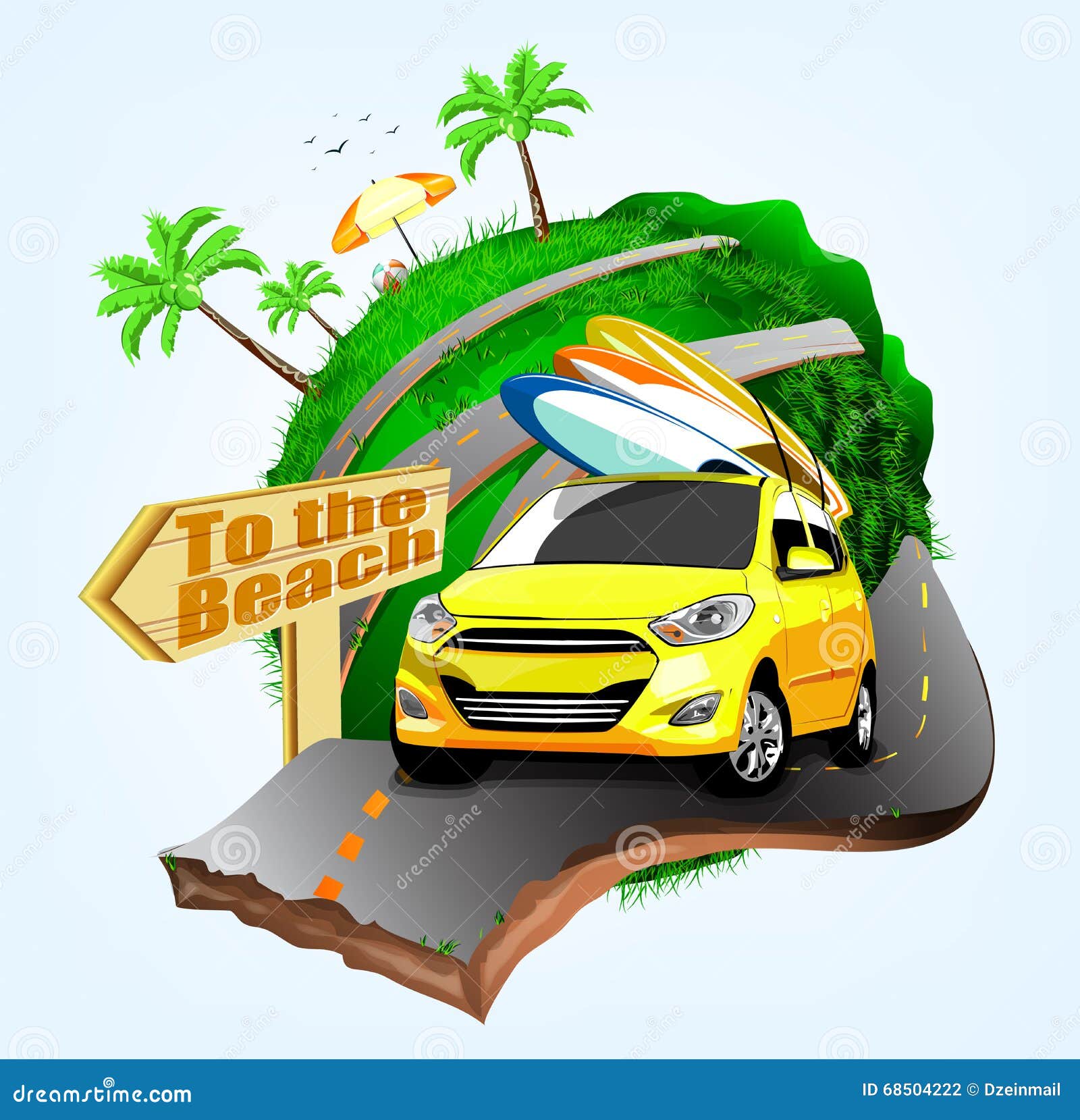 summer surfing adventures poster  with yellow car