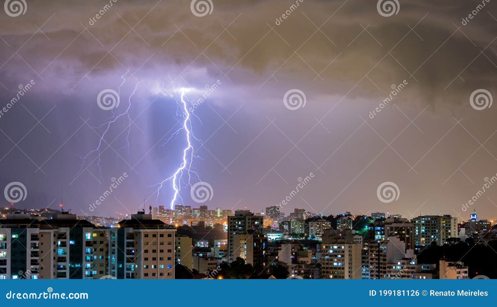 images of the arrival of a strong summer storm with lightning and rain. event in the city in the late afternoon, early evening in