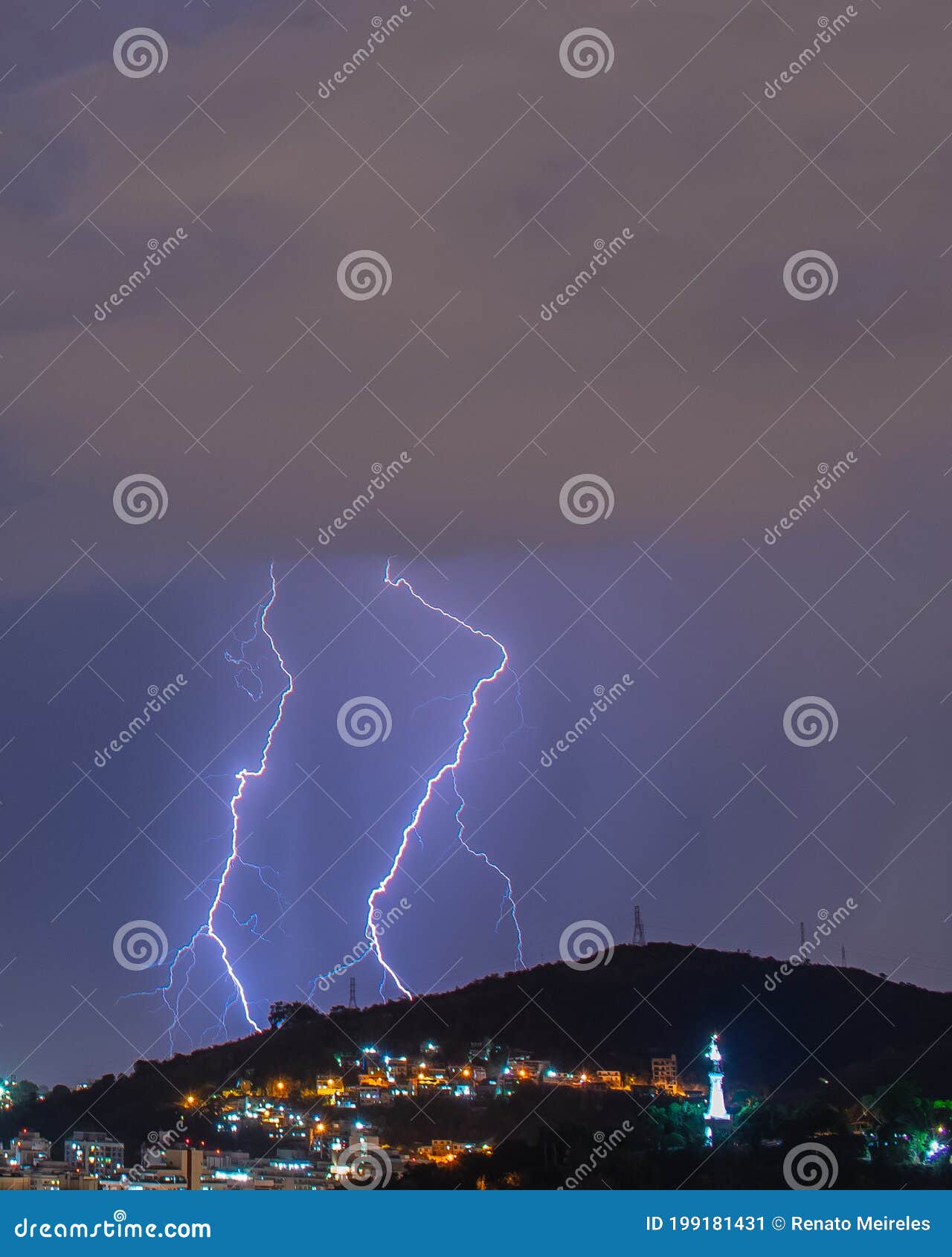 images of the arrival of a strong summer storm with lightning and rain. event in the city in the late afternoon, early evening in