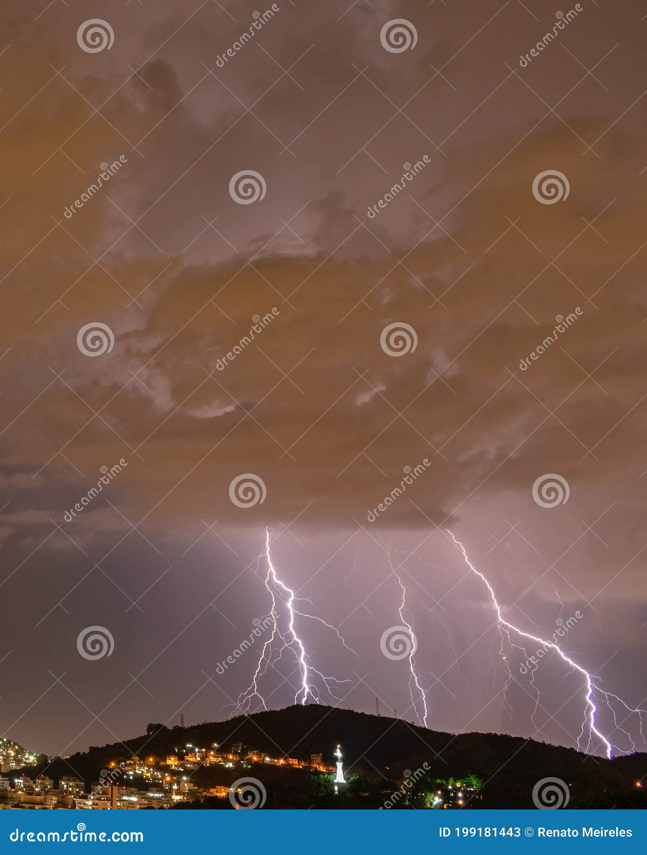 images of the arrival of a strong summer storm with lightning and rain. event in the city in the late afternoon, early evening in