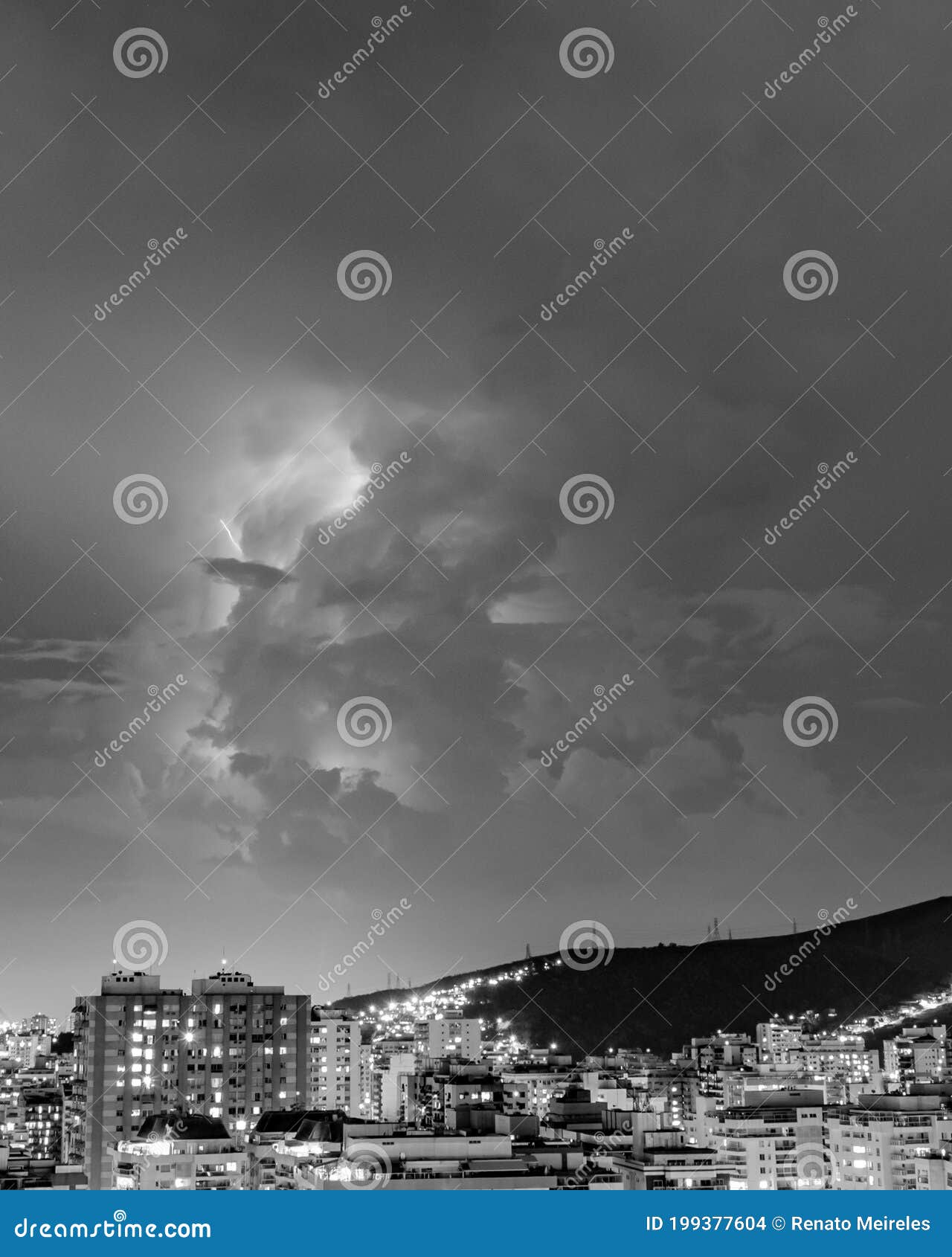 images of the arrival of a strong summer storm with lightning and rain. event in the city in the late afternoon, early evening in