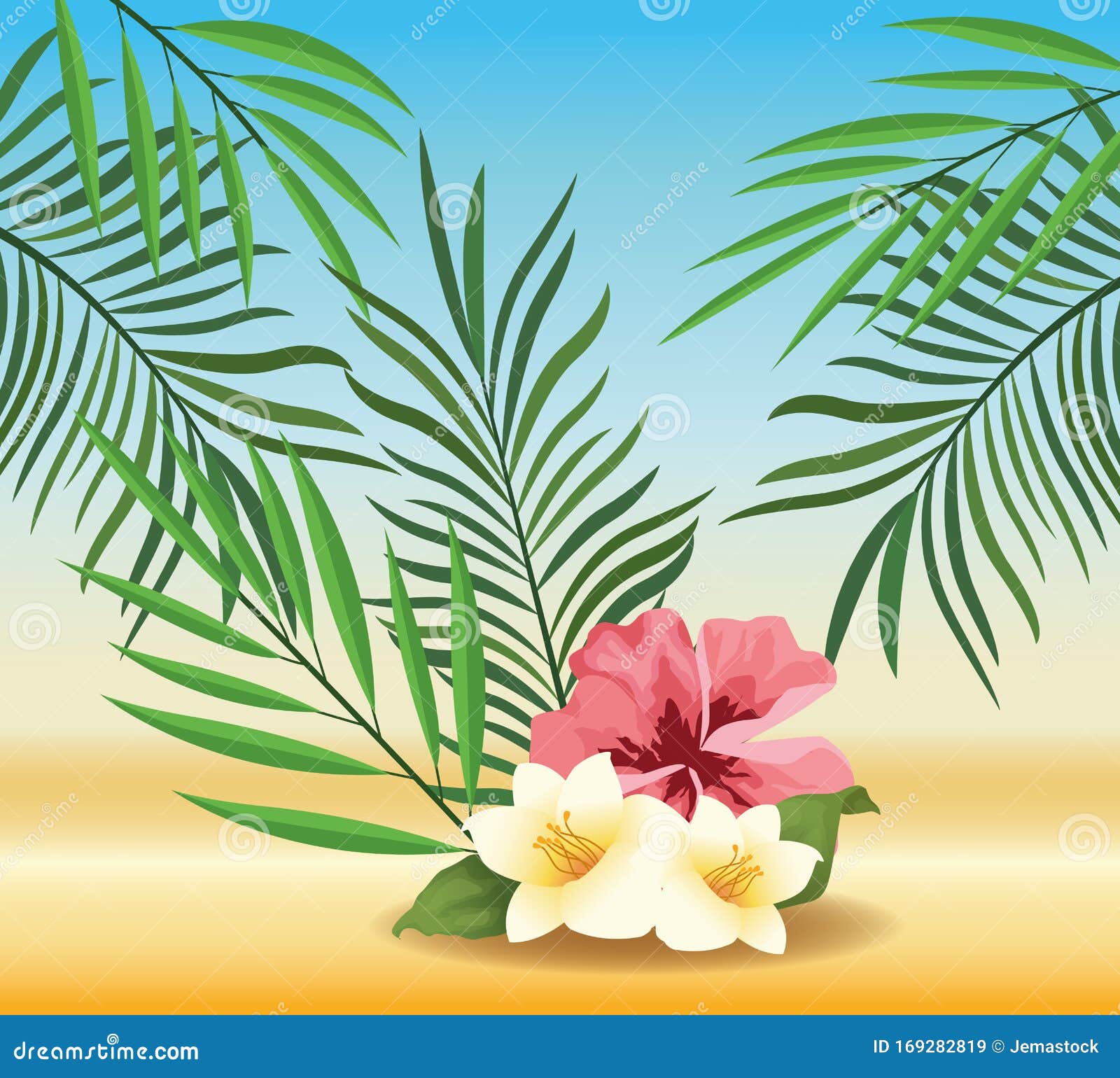 summer time in beach vacations exotics flowers foliage tropical sand