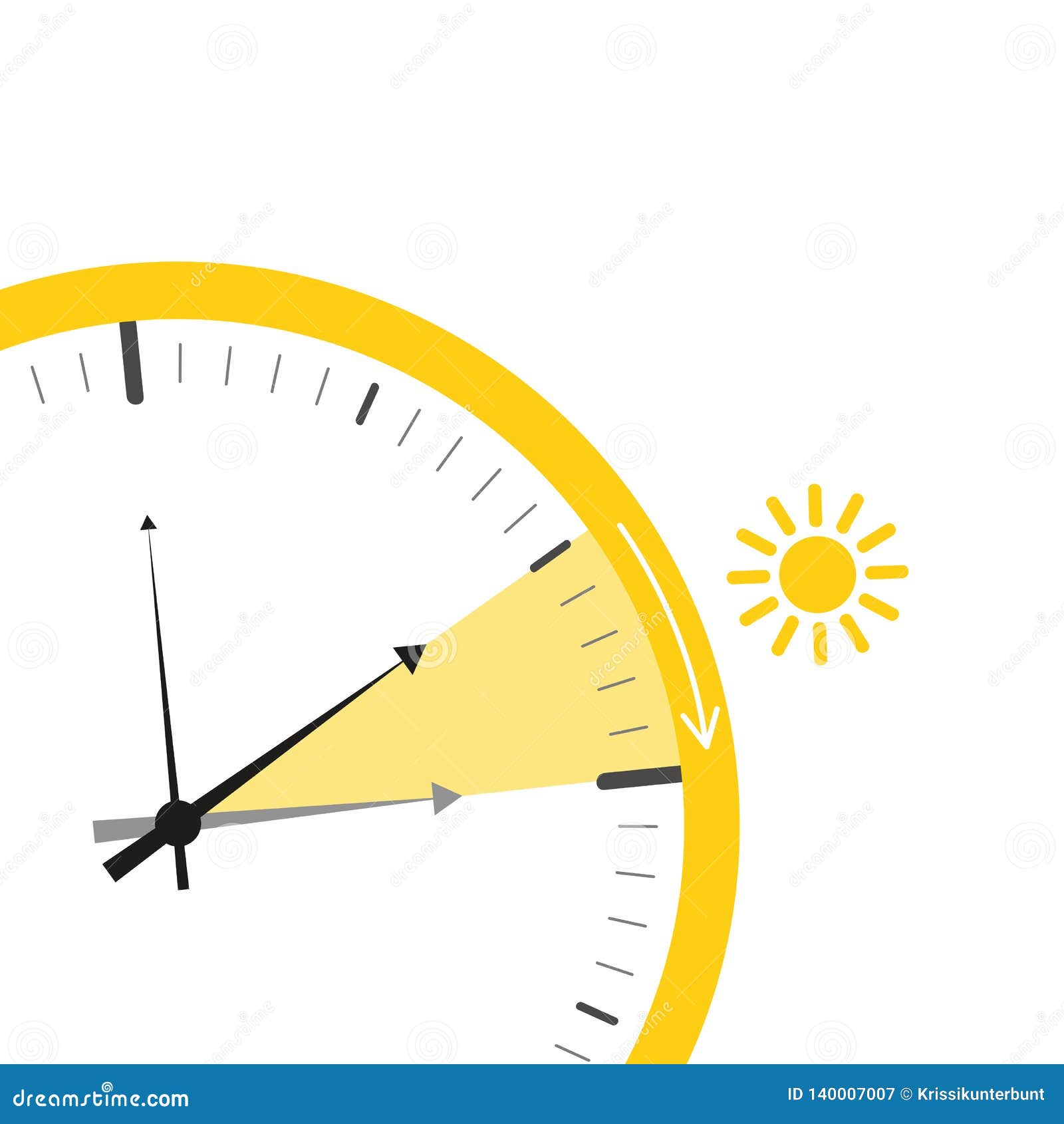 Summer Time Change for Daylight Saving with Sun on White Background