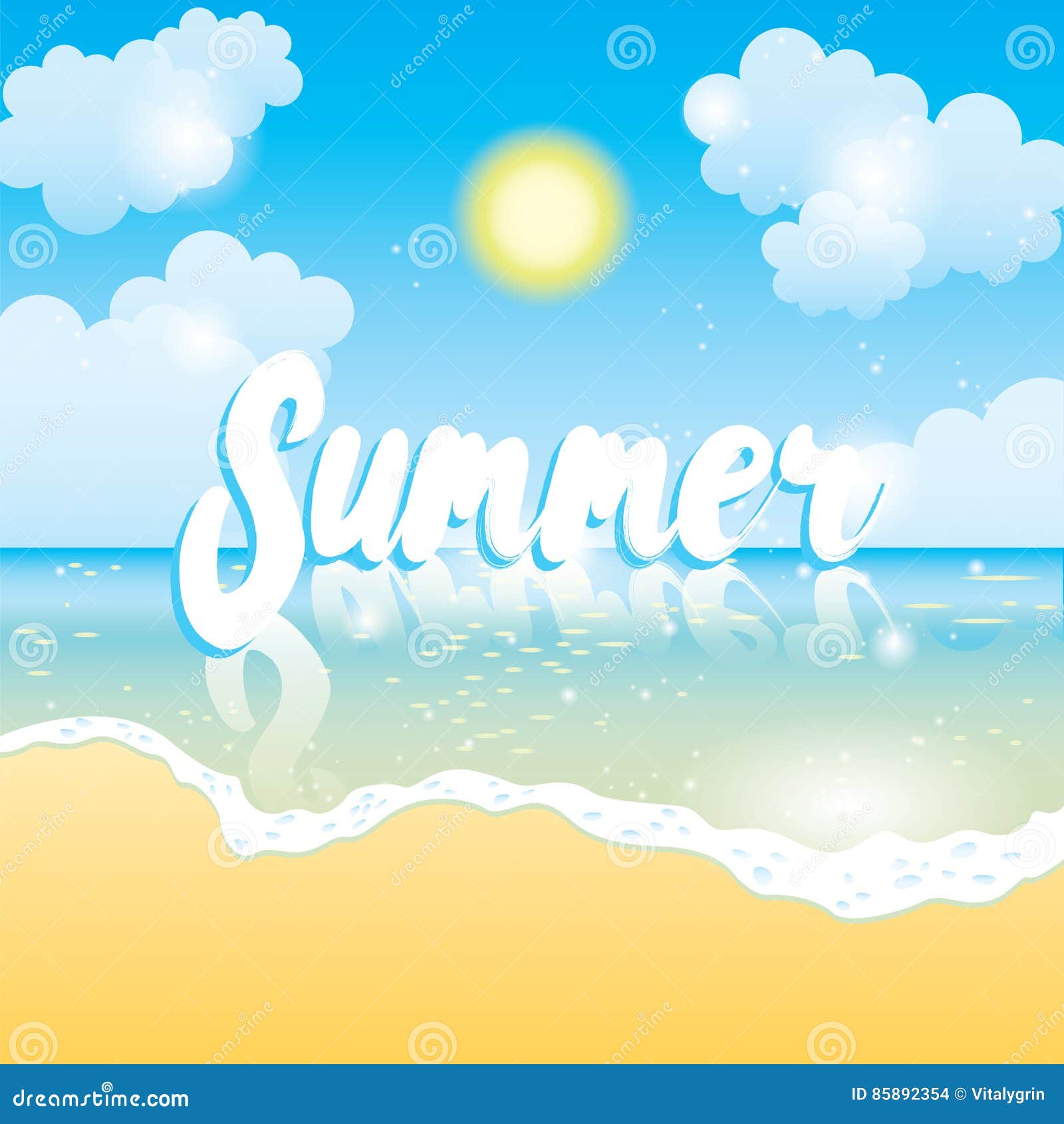 summer time sea view background. ocean and palm trees seaside blue . beautiful beach with palm trees and sun.  illustr