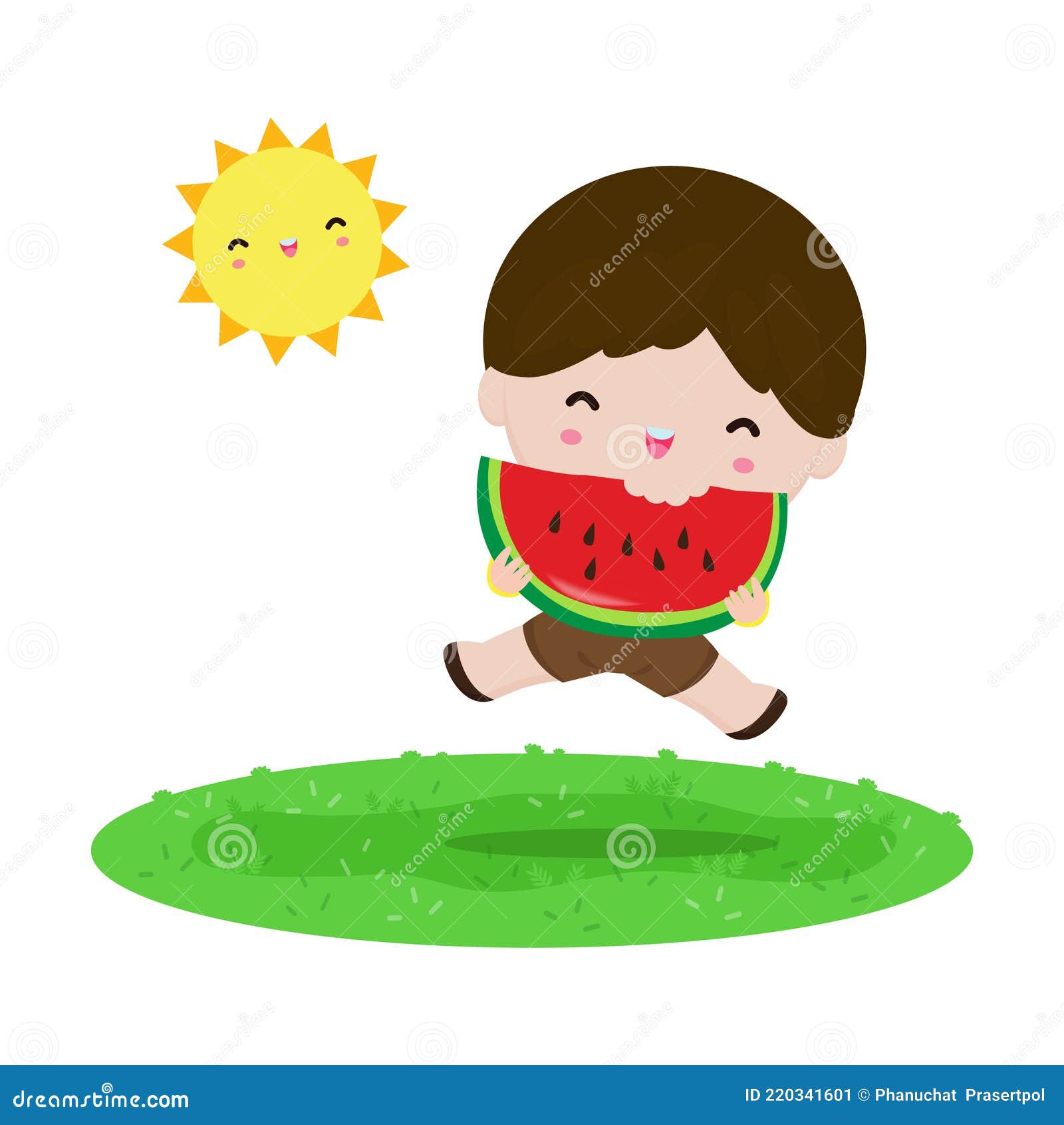 Summer Time Template Banner, Cute Little Kids Holding Watermelon and  Jumping Feeling Happy in Hot Sunny Day Vacation Flat Cartoon Stock Vector -  Illustration of adorable, eating: 220341601
