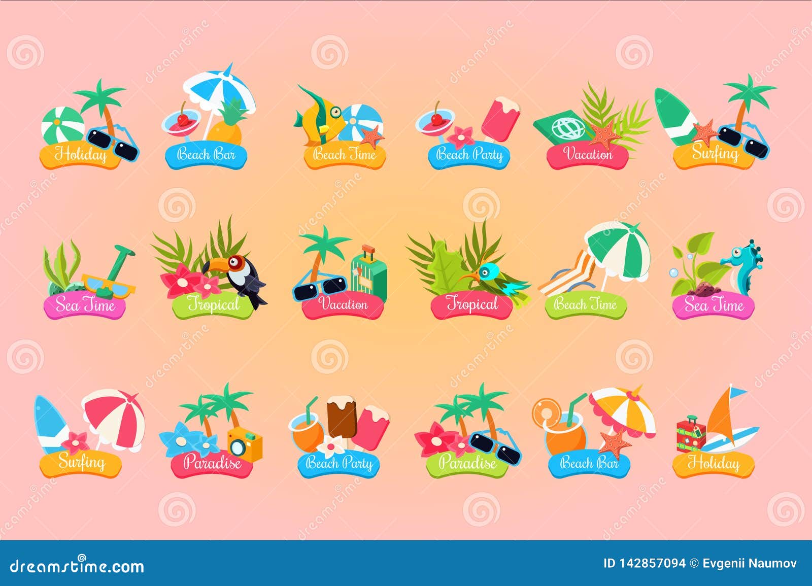 summer travel logo template set, vacation, paradise, holiday, beach time labels  s