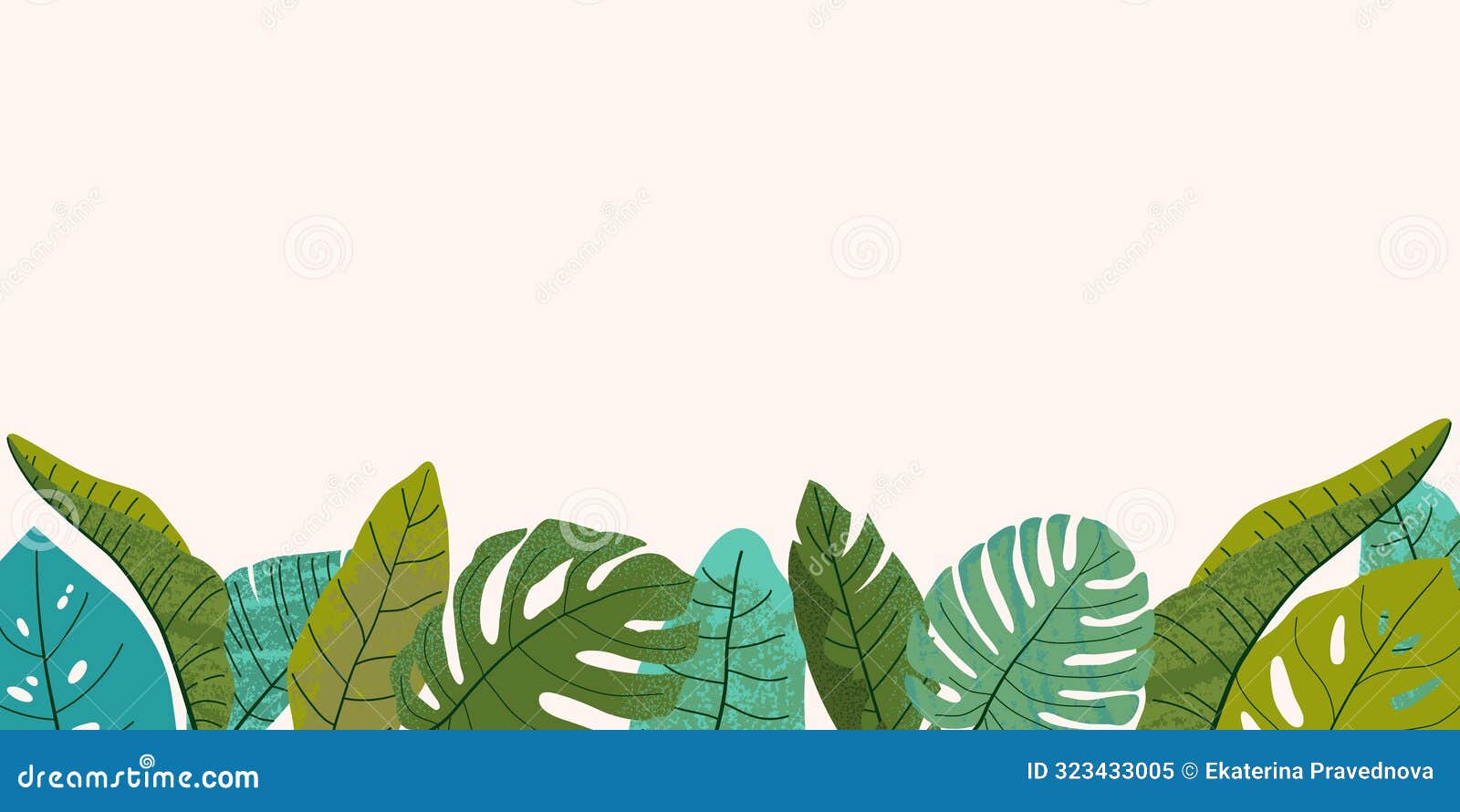 summer tropical banner with copy space. jungle grunge textured leaves.