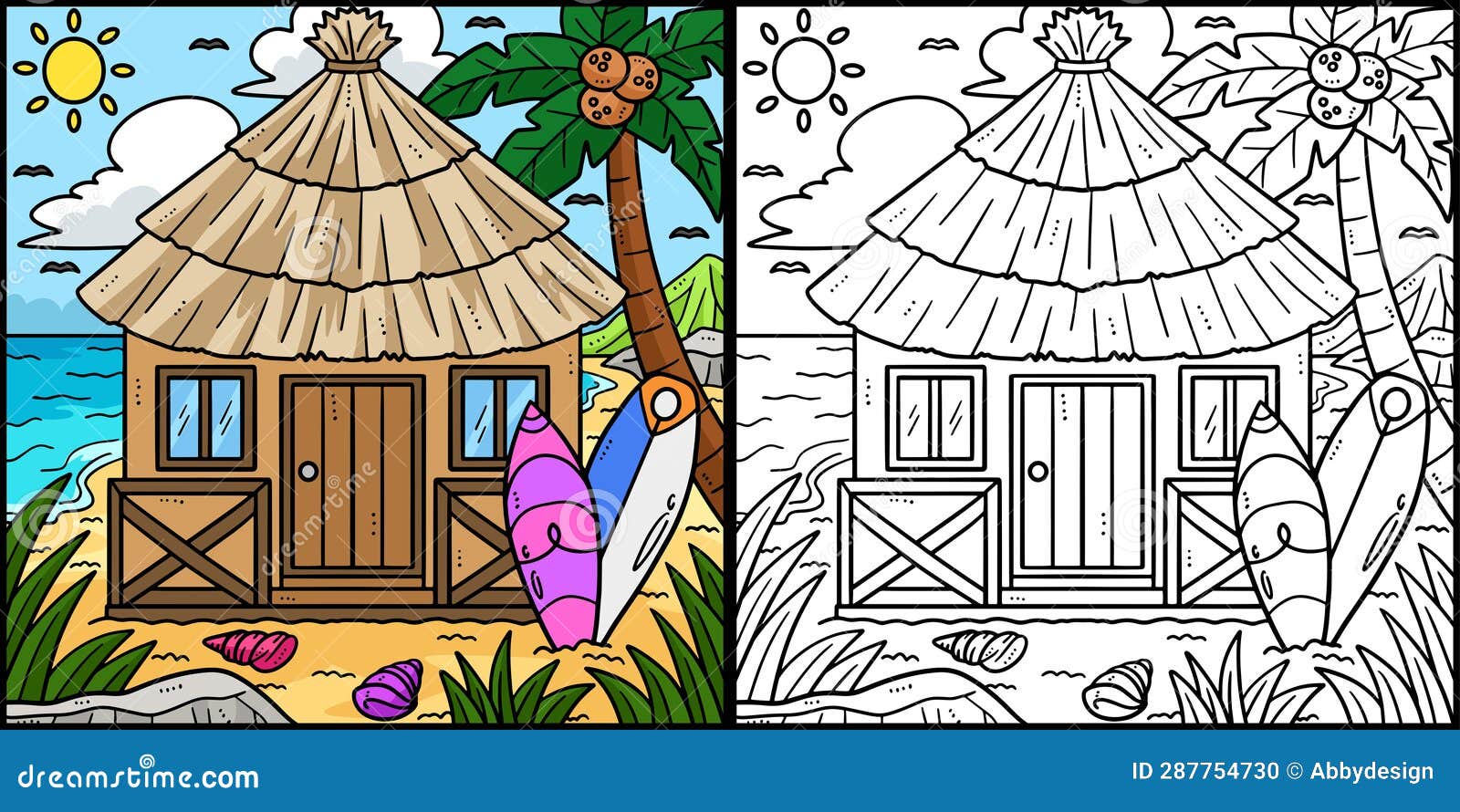 Summer Tropical Hut Coloring Page Illustration Stock Illustration ...