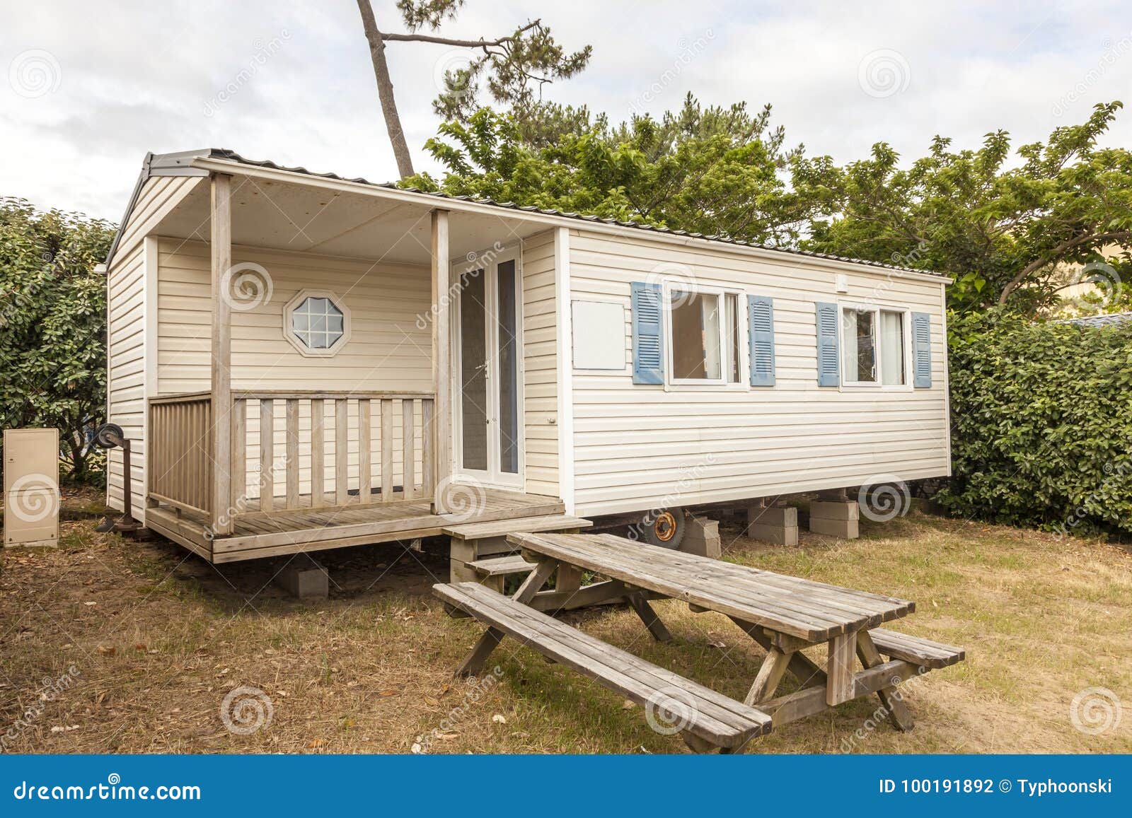 Mobile home on a camping stock photo. Image of vacation 100191892
