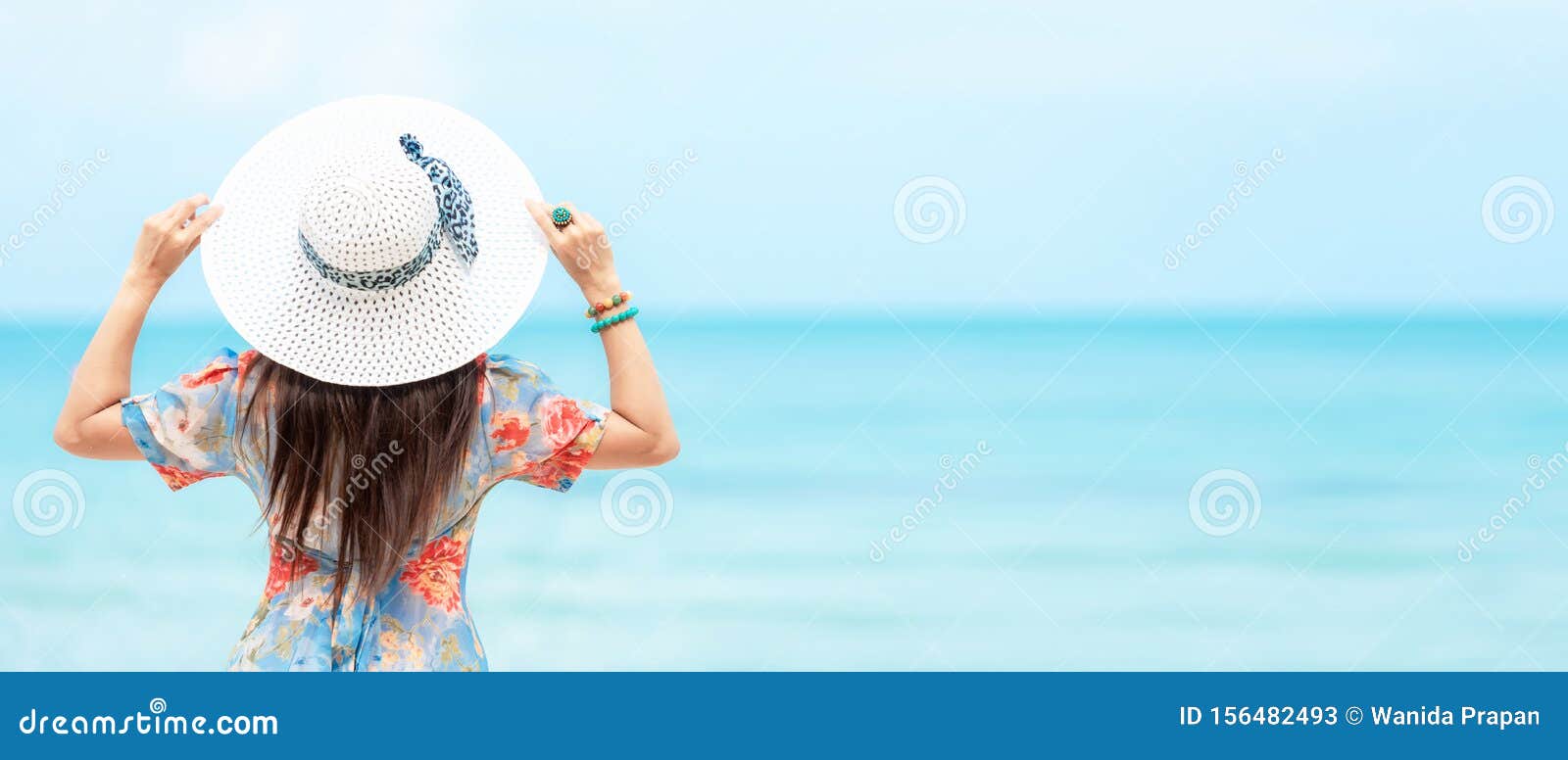 Summer Vacation. Traveler Women Relaxing and Joy Fun on the Beach