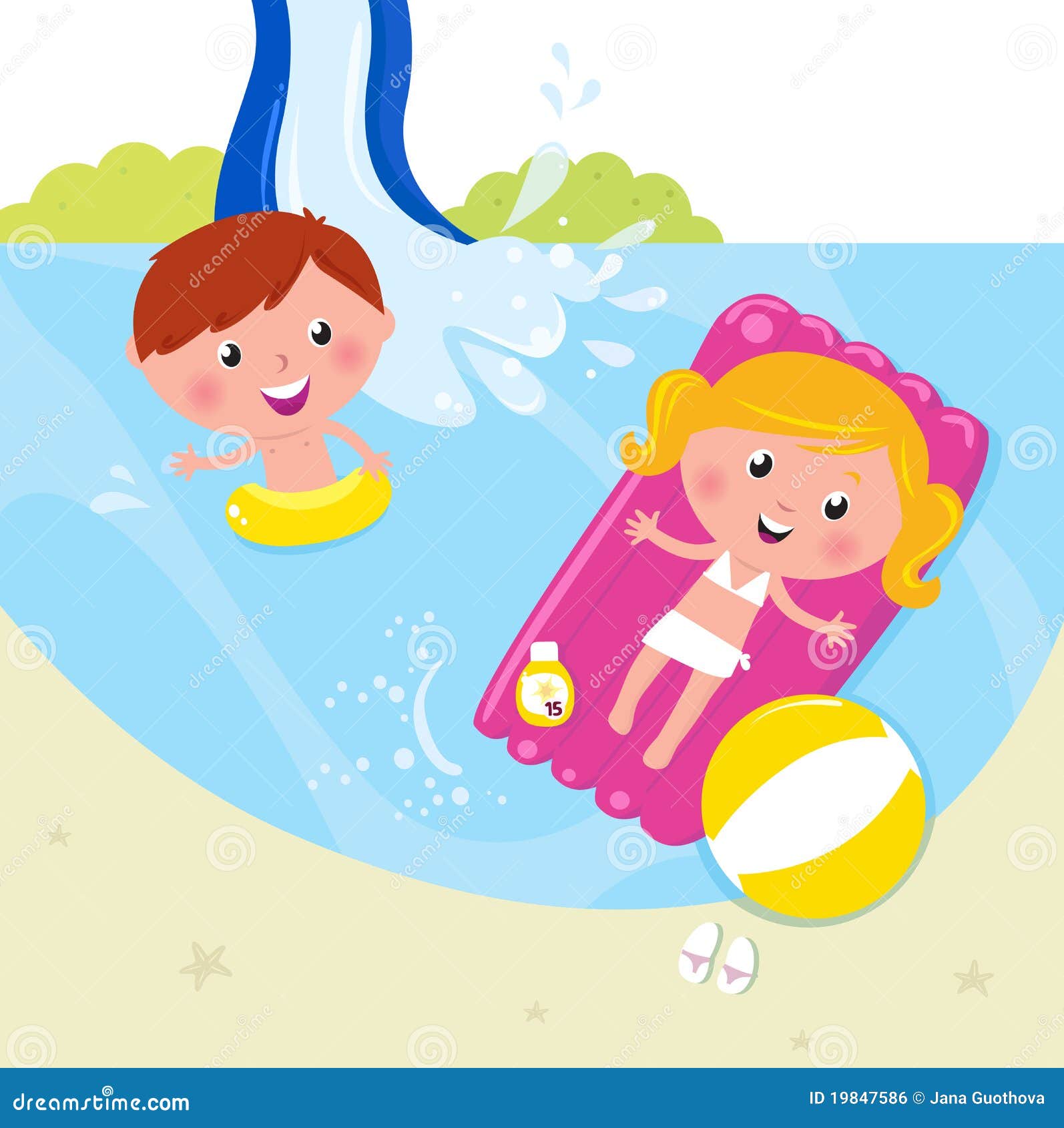 Summer Vacation: Two Children Swimming in the Pool Stock Vector ...