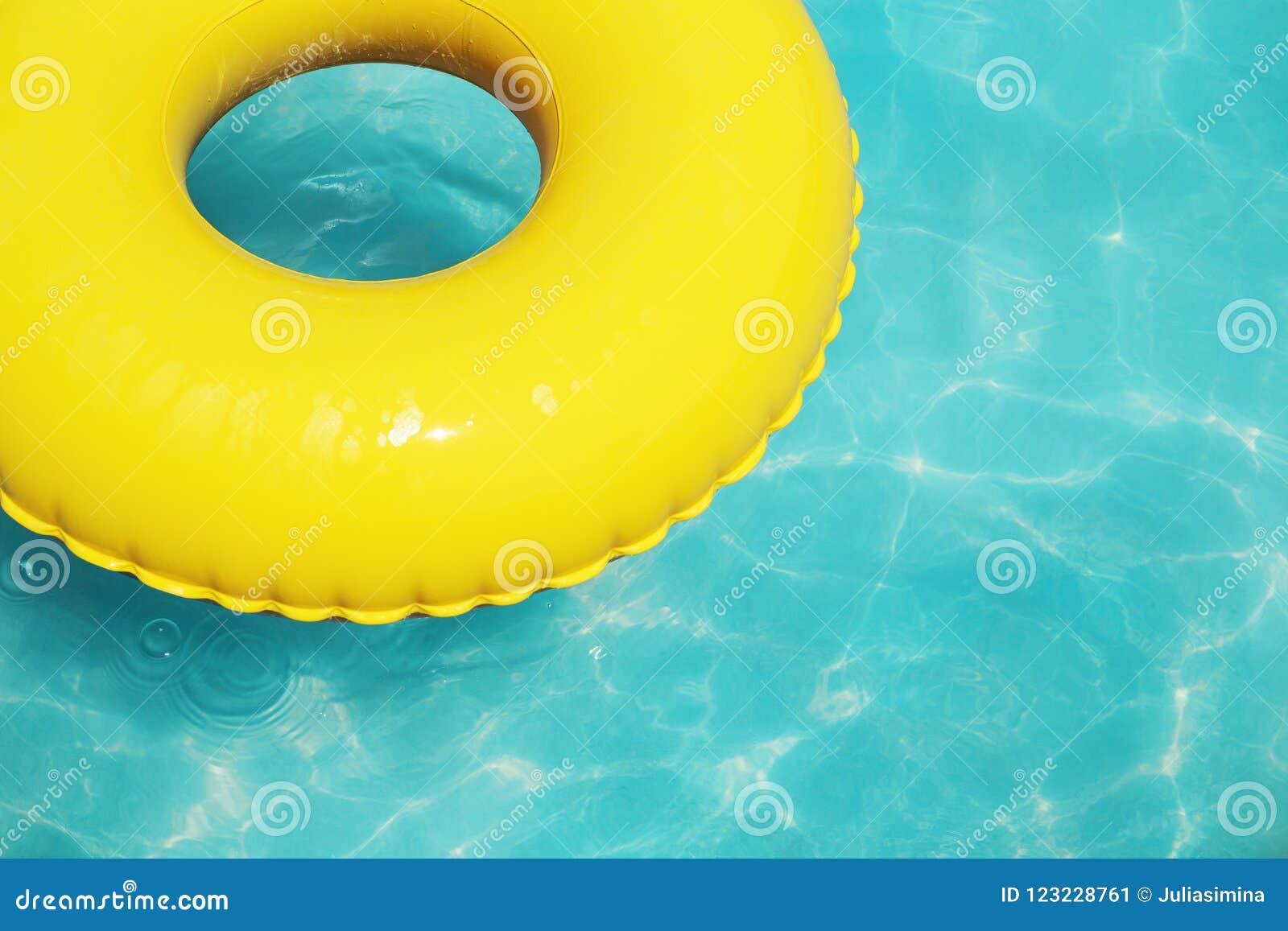 Summer Vacation Yellow Swimming Ring on Blue Water. Stock Image - Image ...