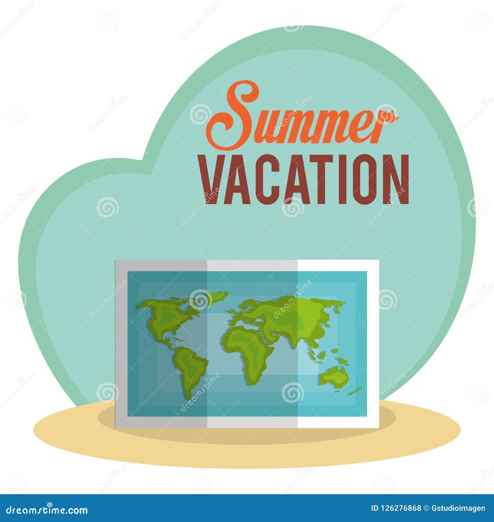 Summer Vacations with Paper Map Stock Vector Illustration of flat