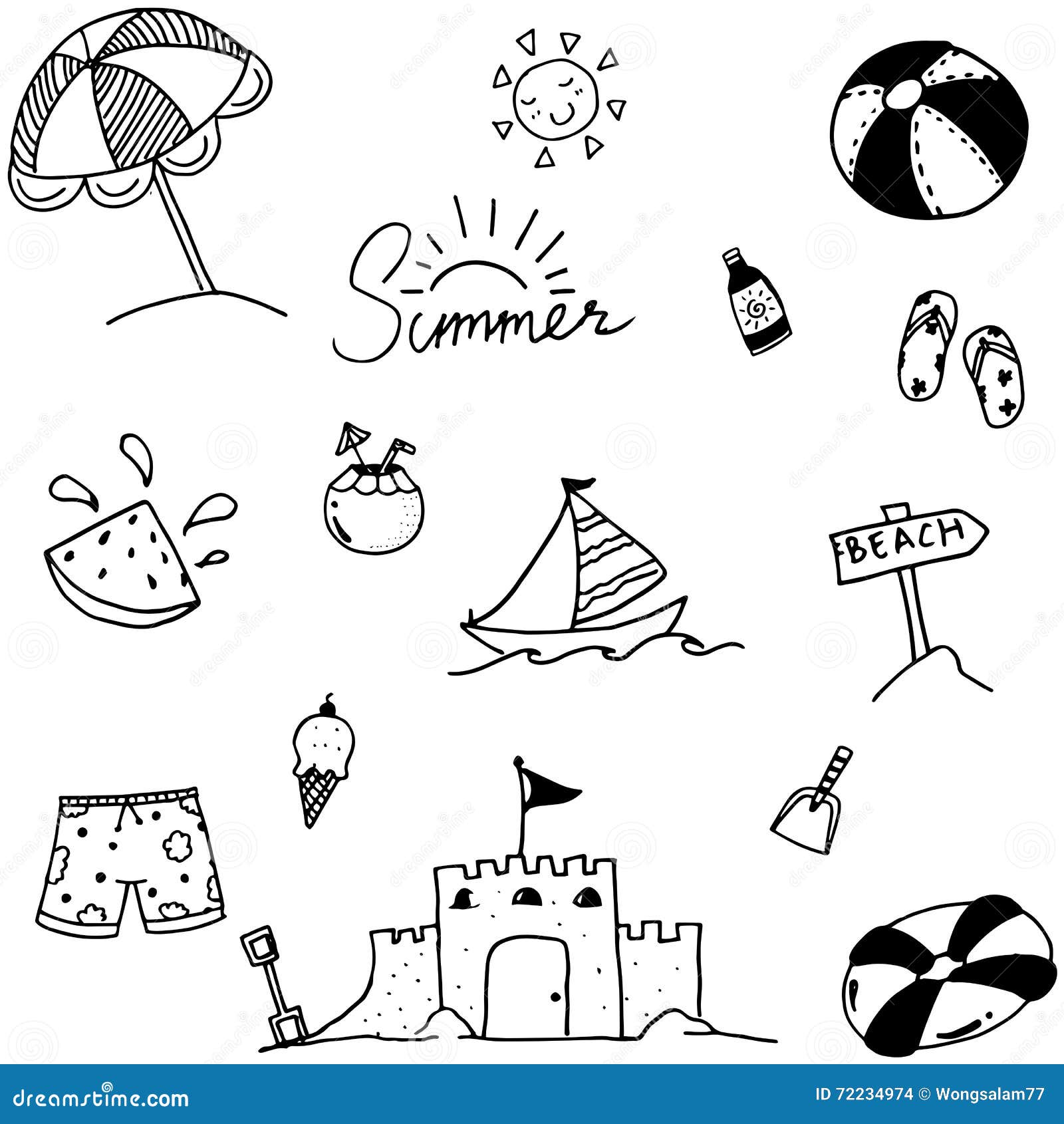 Summer vector art doodle stock vector. Illustration of season - 72234974