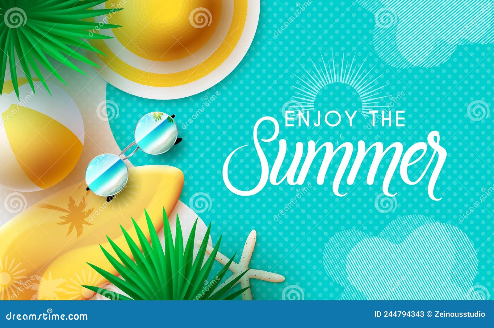 Summer Vector Background Design. Enjoy the Summer Text in Blue Pattern ...