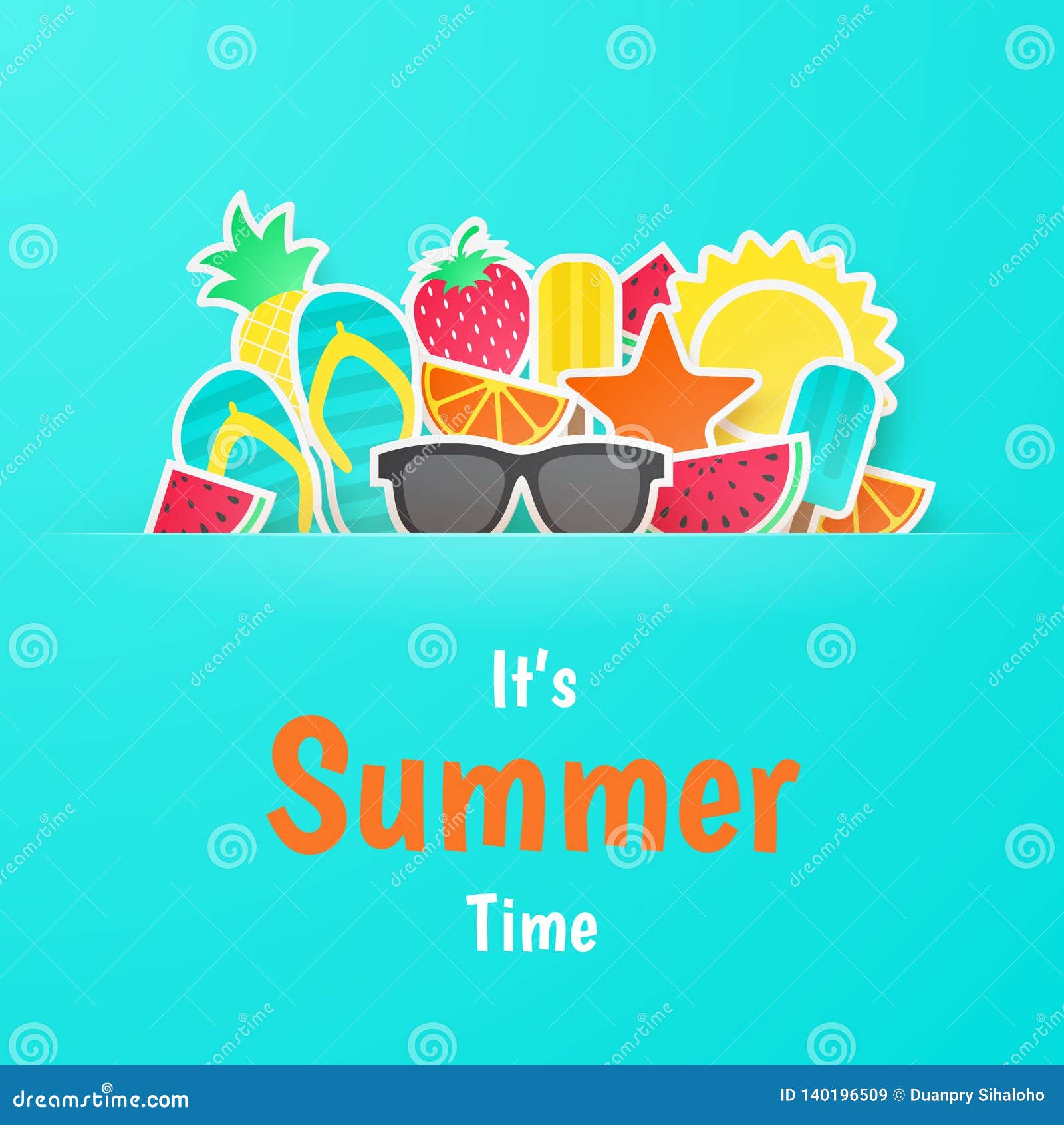 It's summer time vector illustration. Wallpaper, invitation, brochure,  voucher discount. Summer poster with inscription Stock Vector