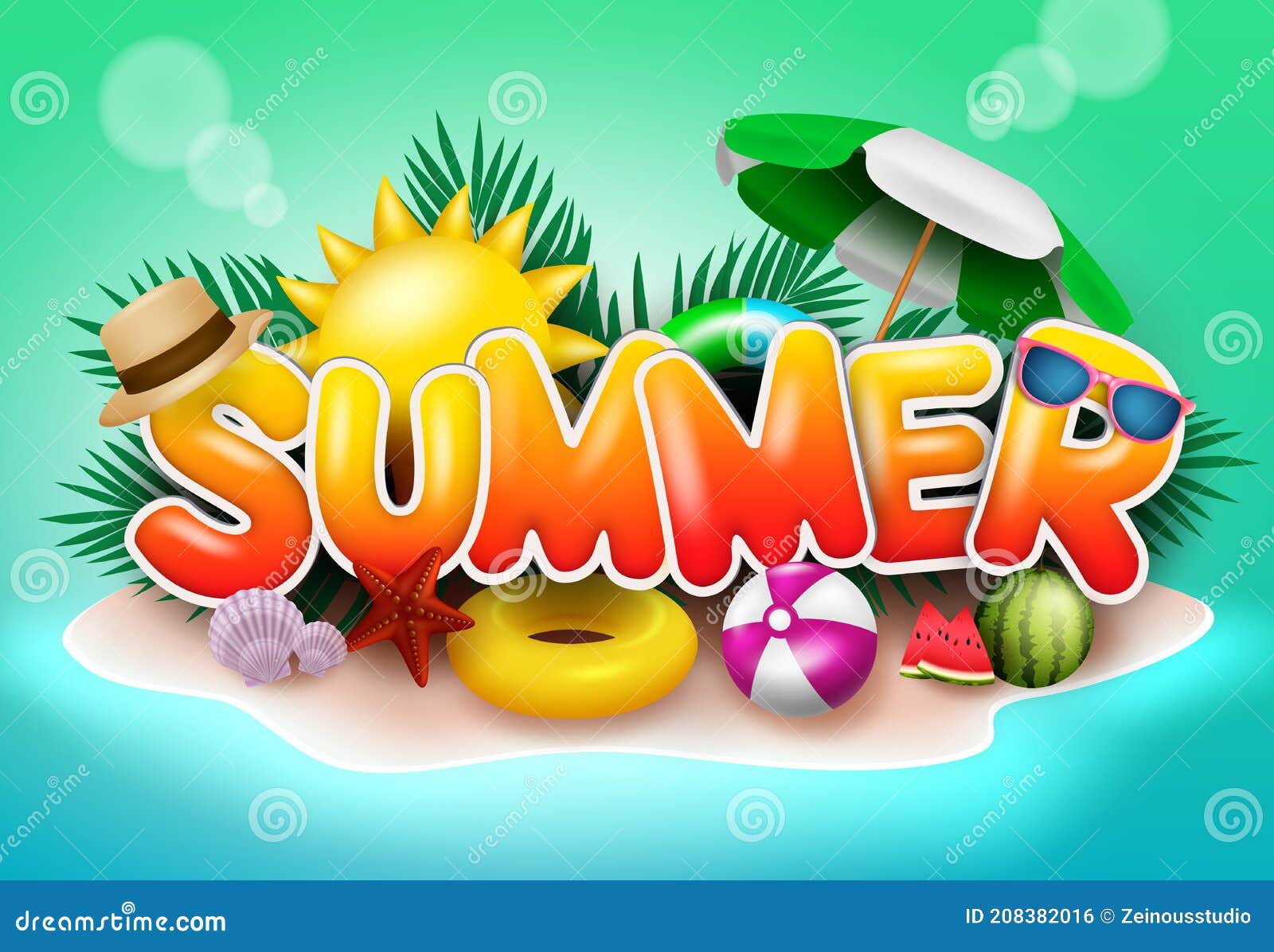 Summer Vector Banner Design. Summer Text in Beach Island Background ...