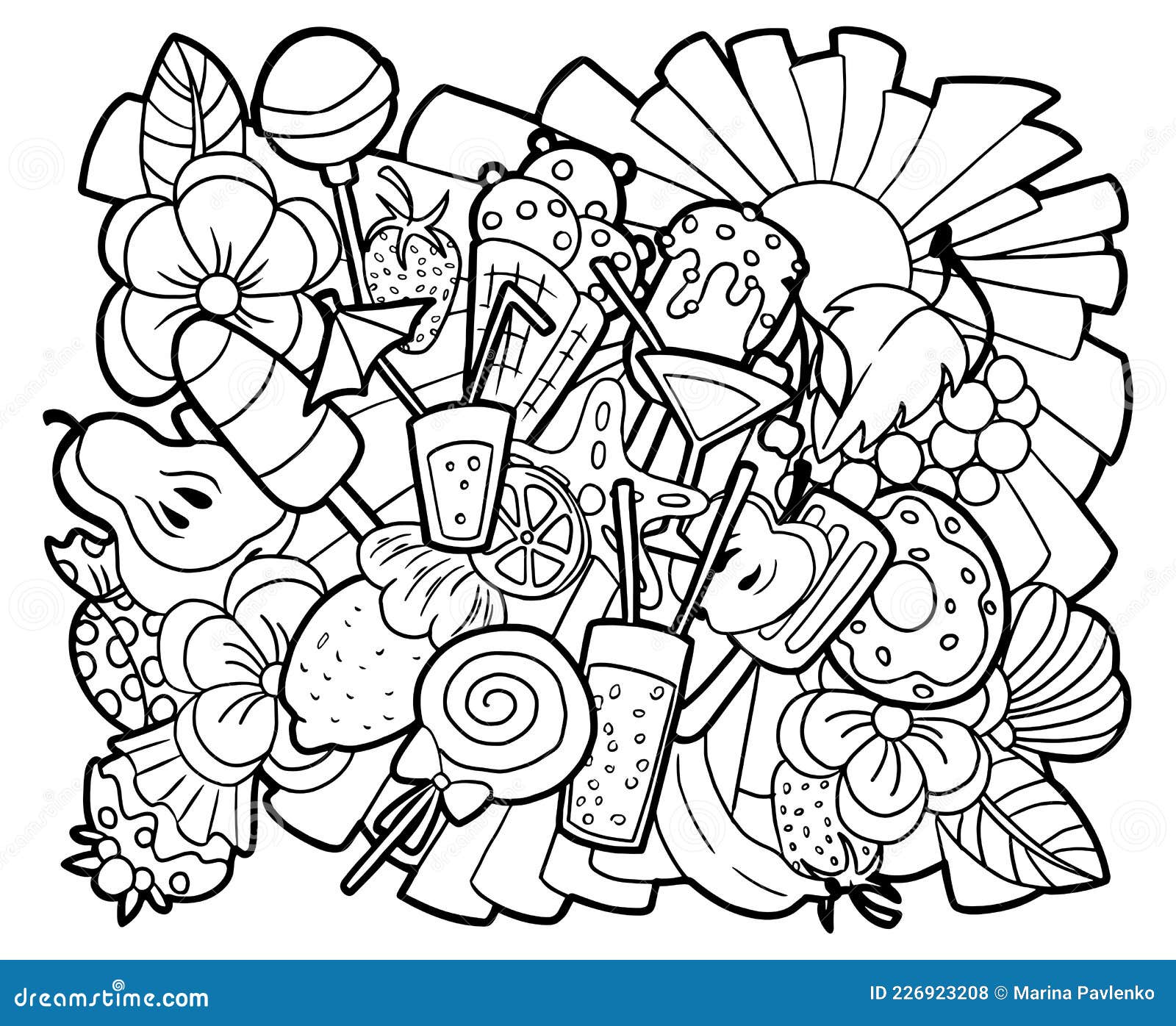 Summer Vibes Coloring Page. Black and White Illustration. Stock Vector ...