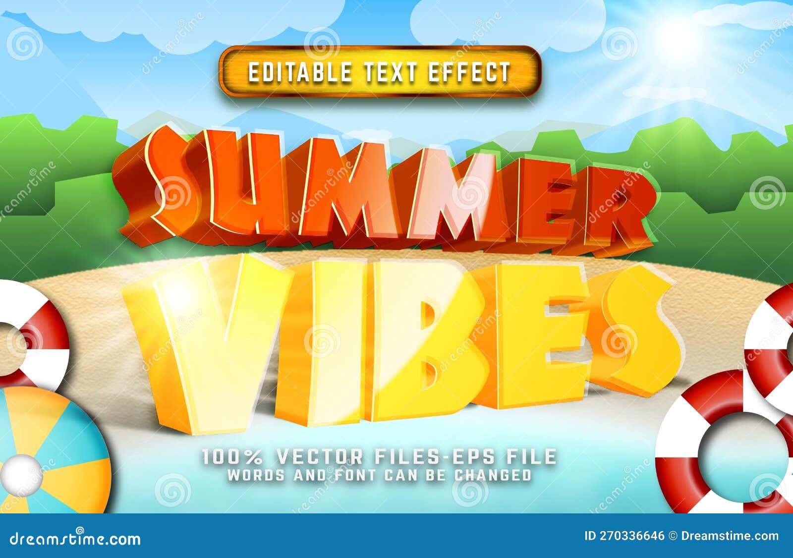 summer vibes 3d cartoon text effect premium s