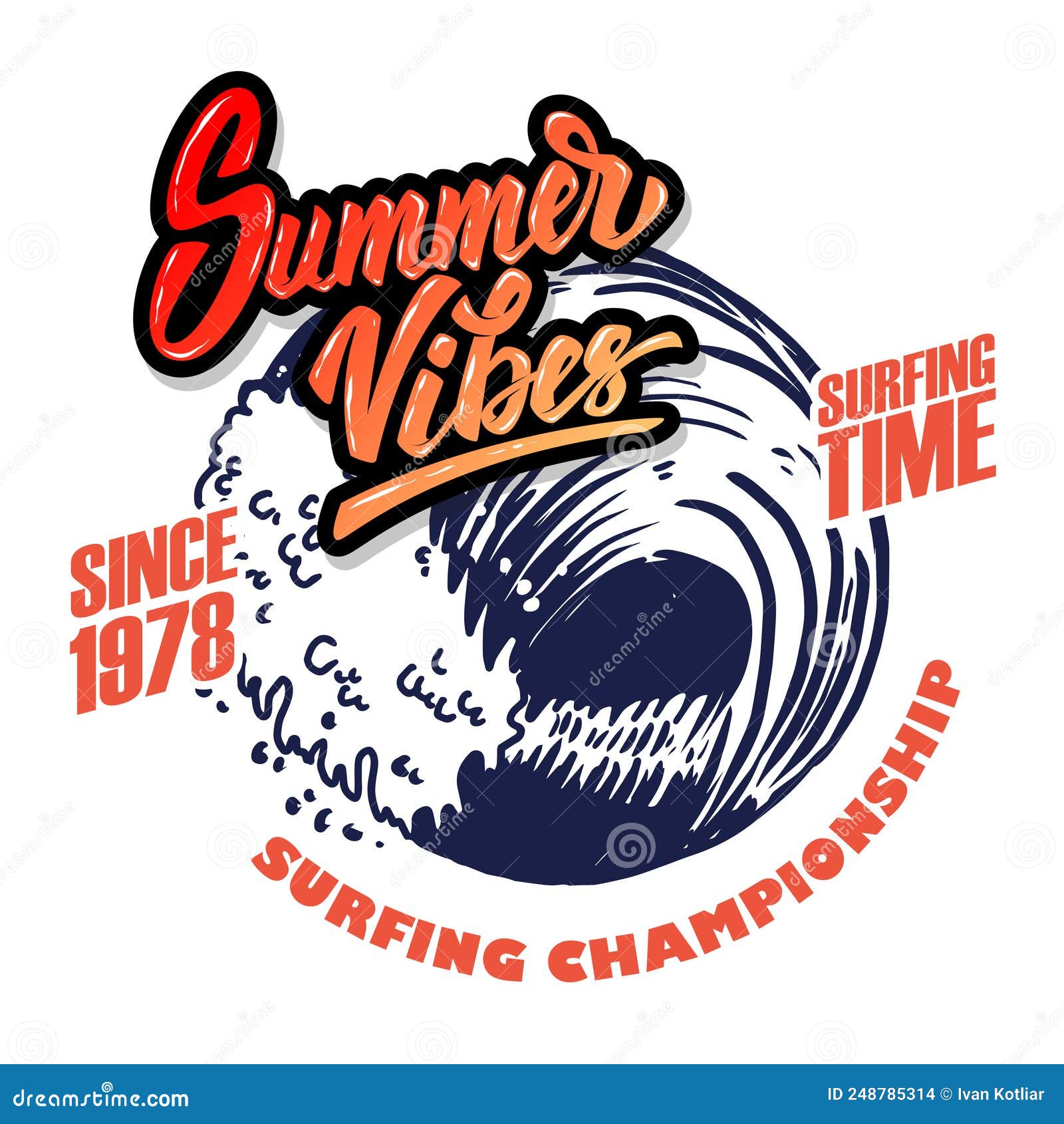 summer vibes. emblem template with sea waves.   for poster, card, banner, sign, emblem.