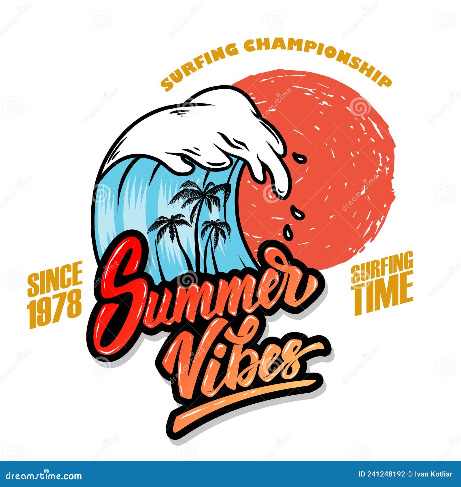 Summer Vibes. Emblem Template with Sea Waves and Palms. Design Element ...