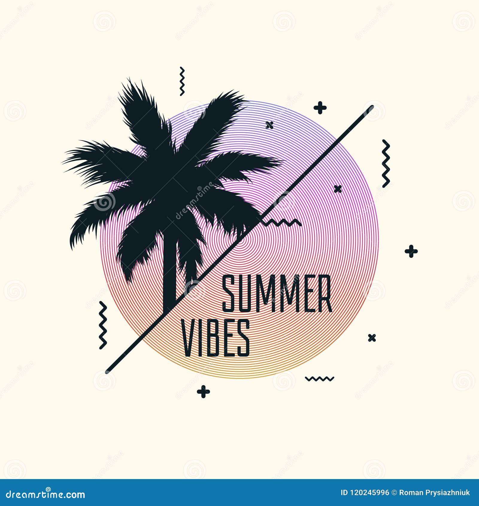 Summer Vibes Poster Design With Modern Graphics And Palm Tree Summer Vibes Poster Design With Modern Graphics And Palm Tree