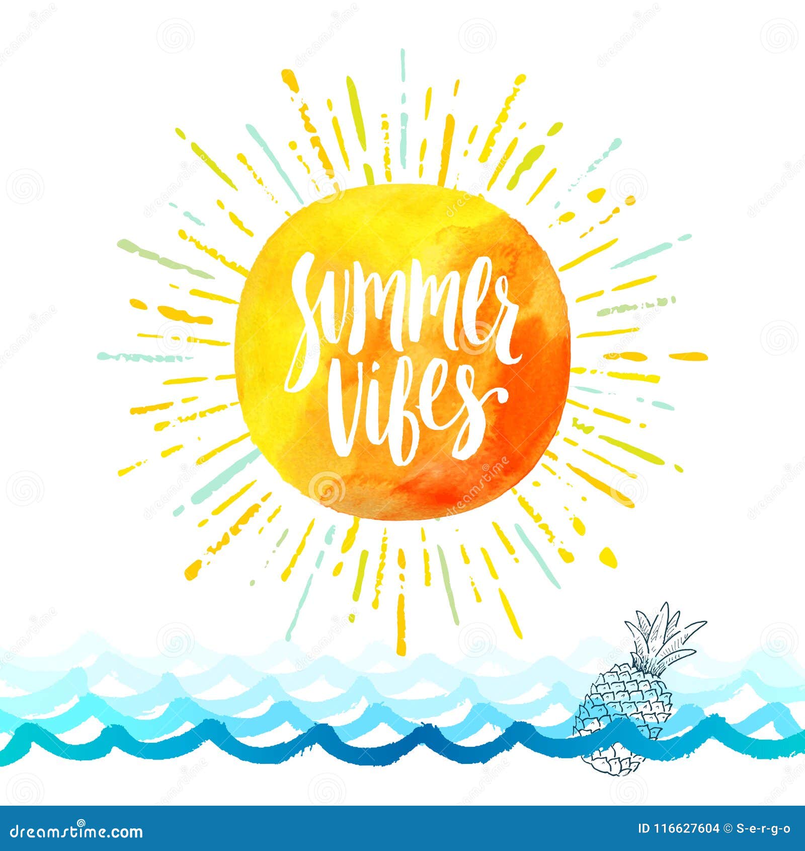 Summer Vibes - Summer Holidays Greeting Card. Handwritten Calligraphy