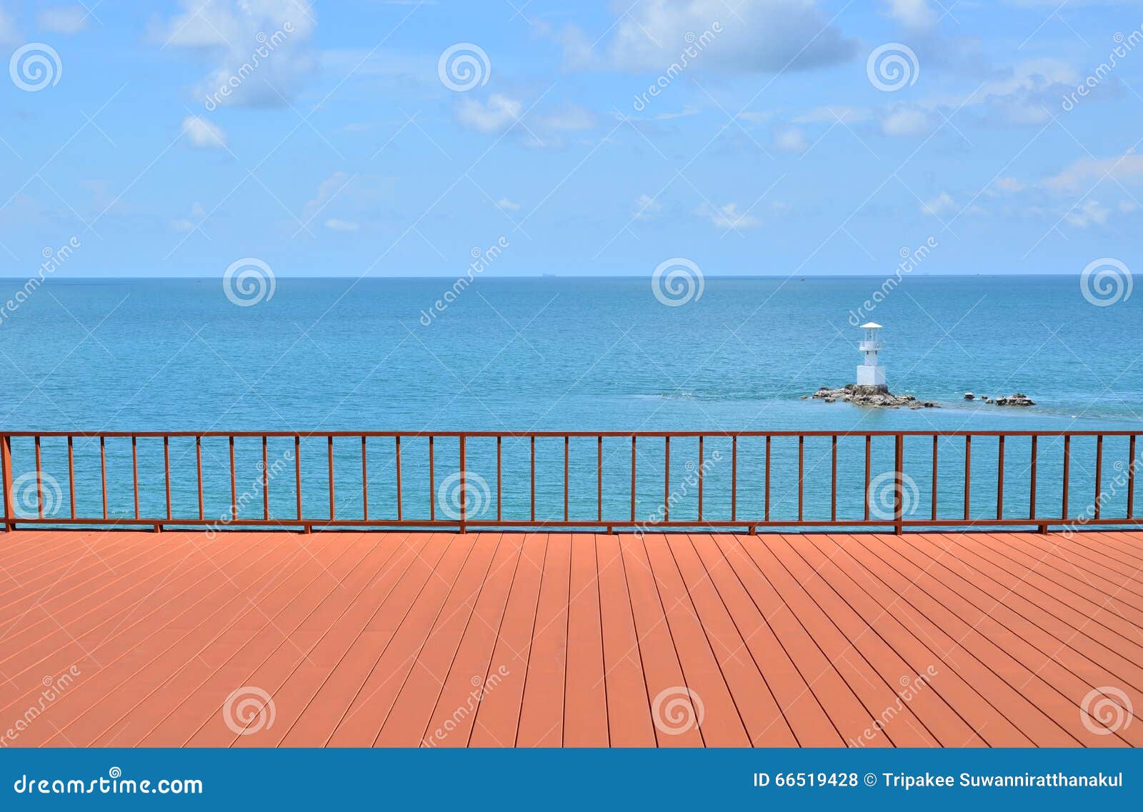 Summer view with empty terrace overlooking the sea