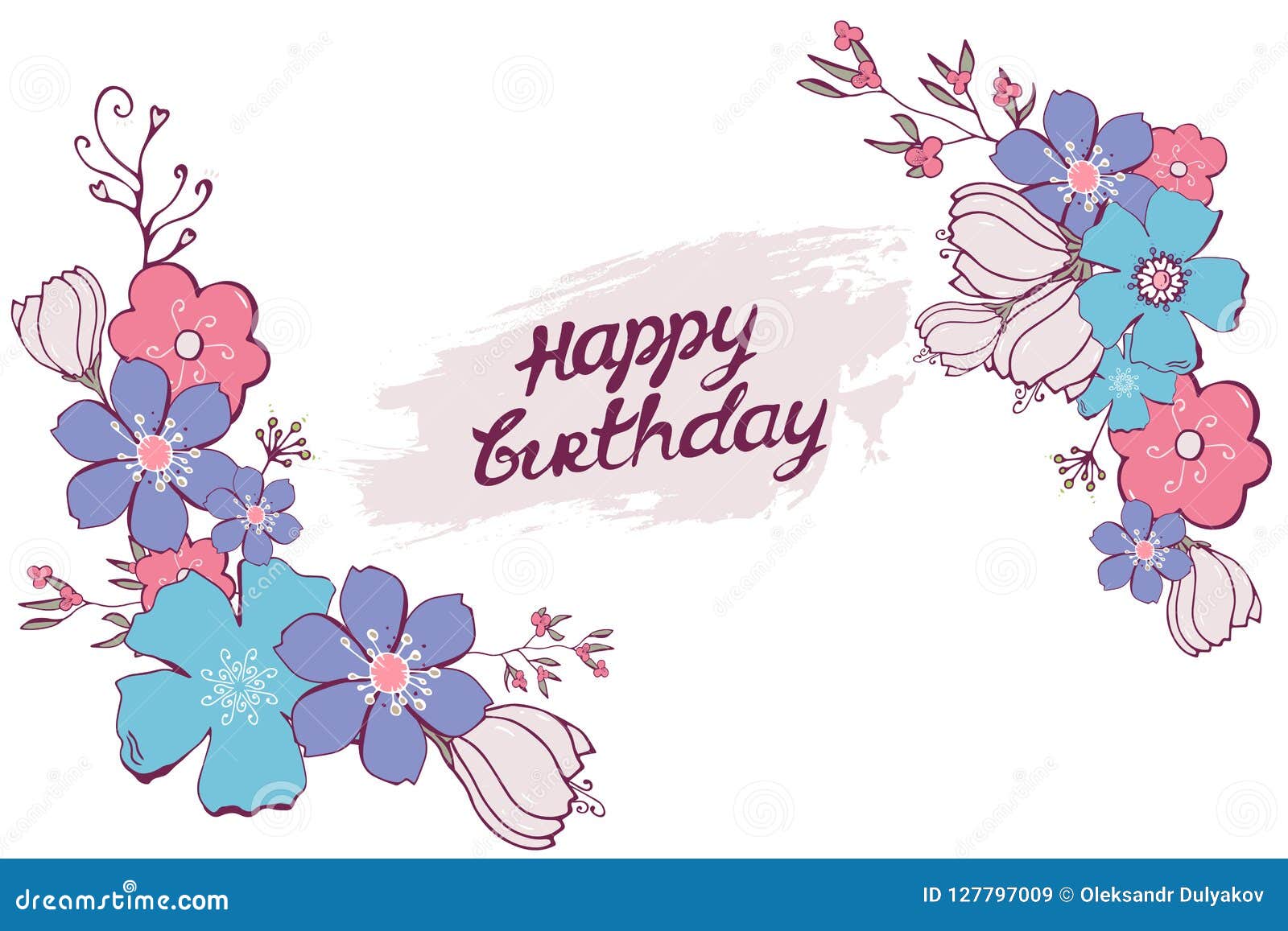 Summer Vintage Floral Greeting Card With Blooming Flower And Garden Flowers Happy Birthday Card Botanical Natural Illustration On Stock Vector Illustration Of Greeting Blossom 127797009