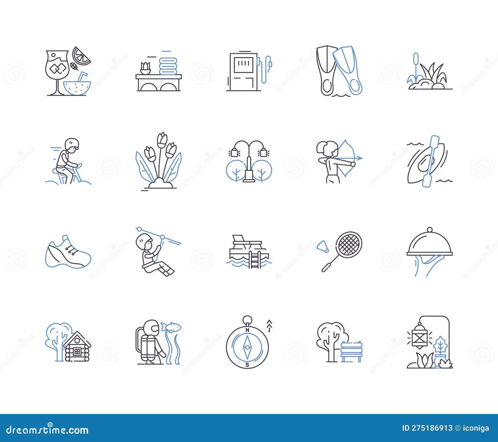 summer voyage outline icons collection. voyage, summer, tour, trip, cruise, journey, jaunt  and 