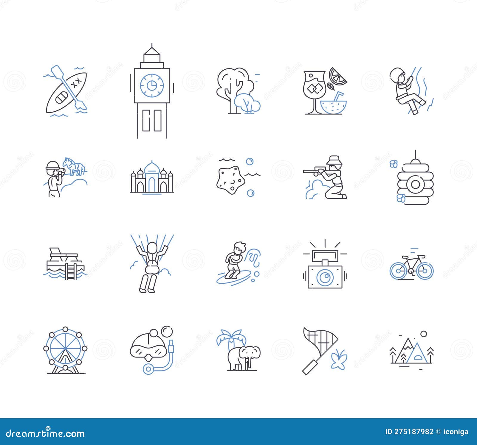 summer voyage outline icons collection. voyage, summer, tour, trip, cruise, journey, jaunt  and 