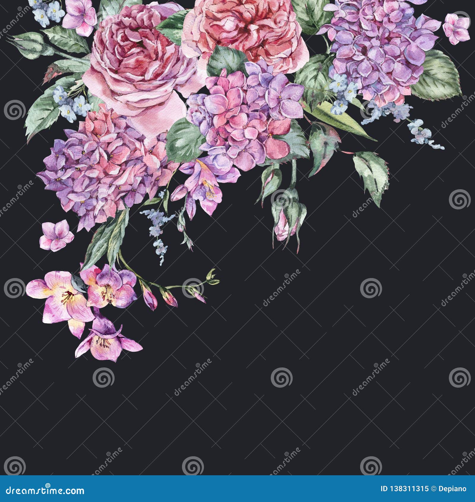 Download Summer Watercolor Vintage Floral Bouquet With Blooming ...
