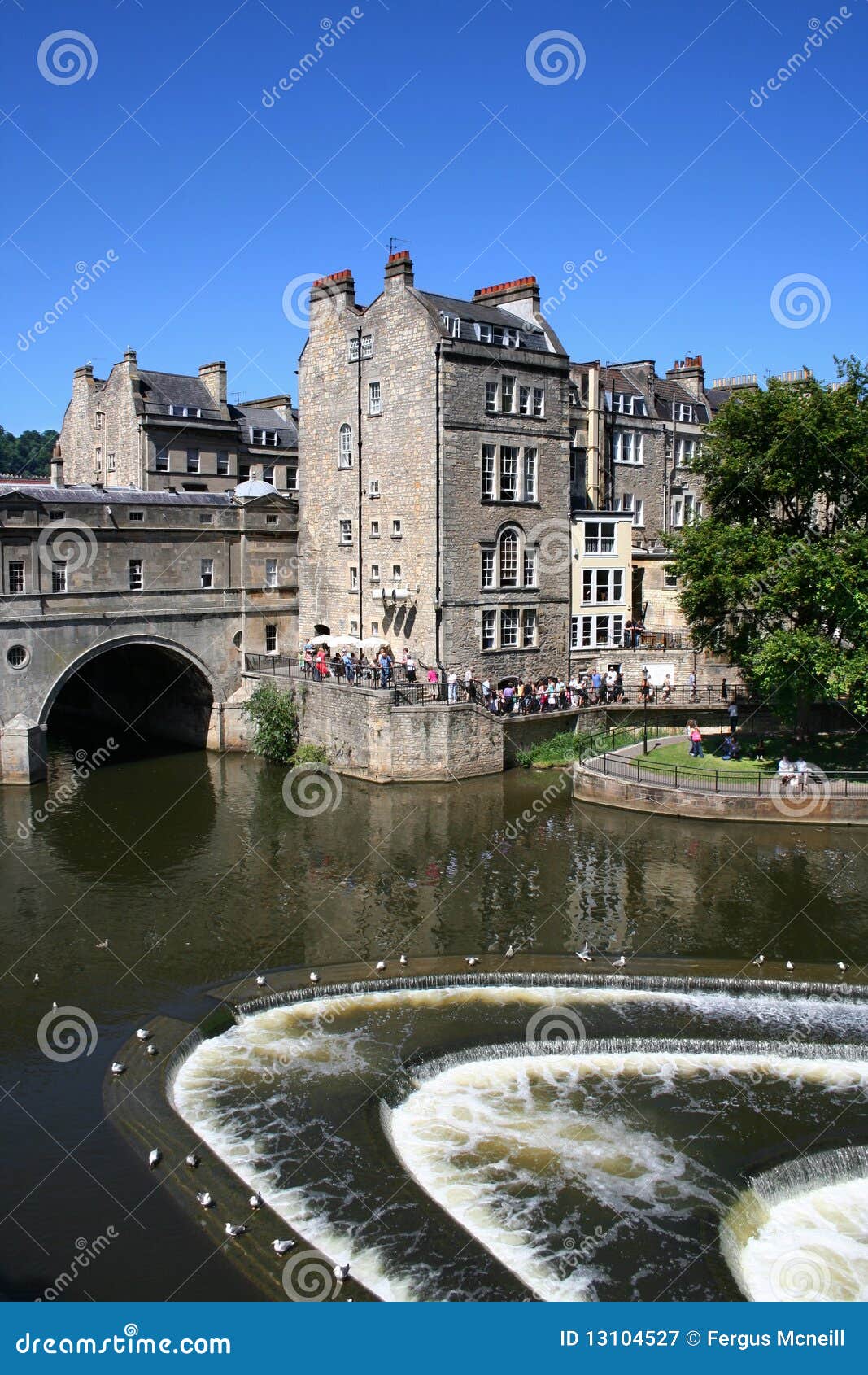 summer at the weir by pulteney bridge, bath