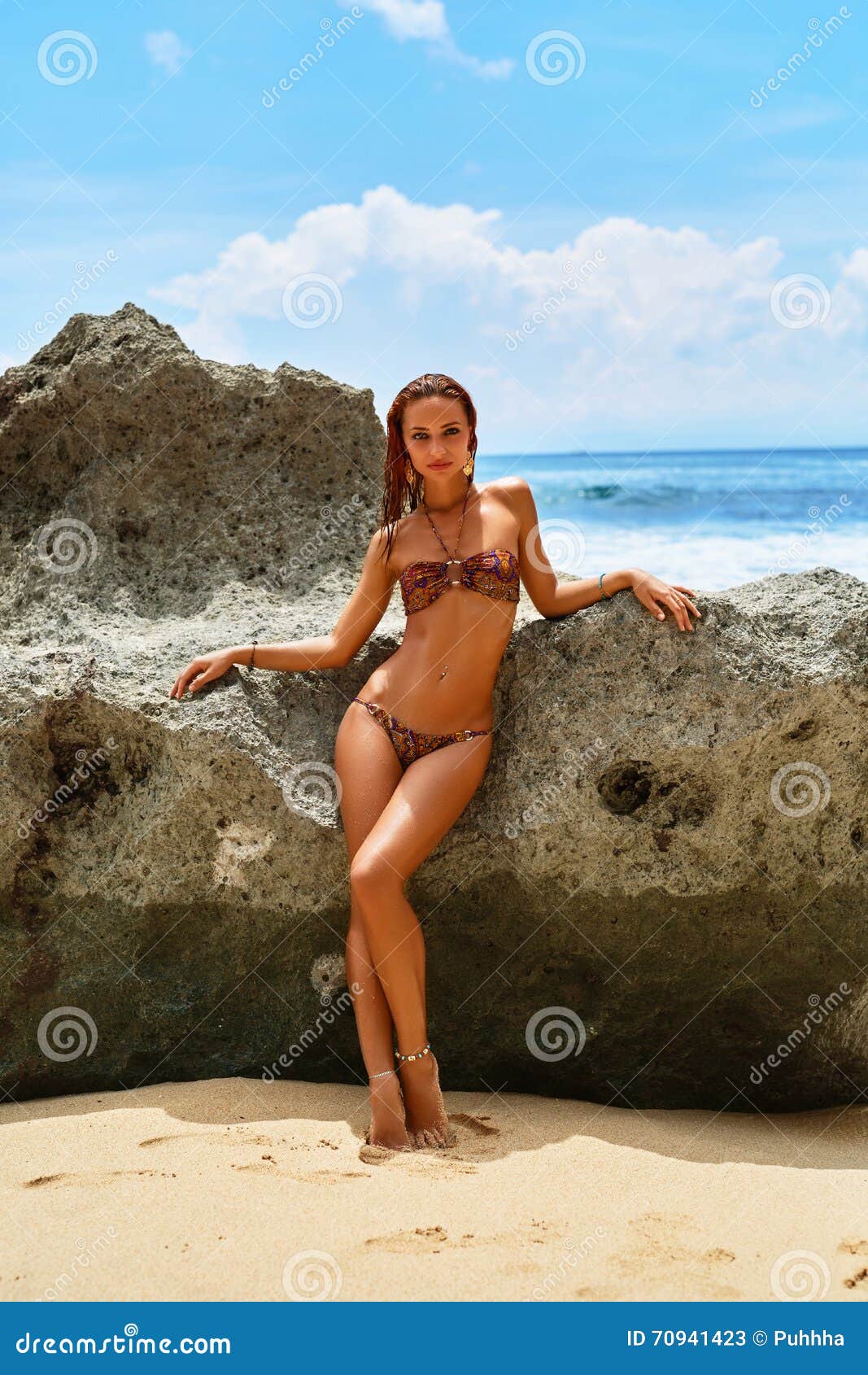 Summer Woman With Fit Body In Bikini Relaxing On Beach Stock Image Image Of Cellulite Female