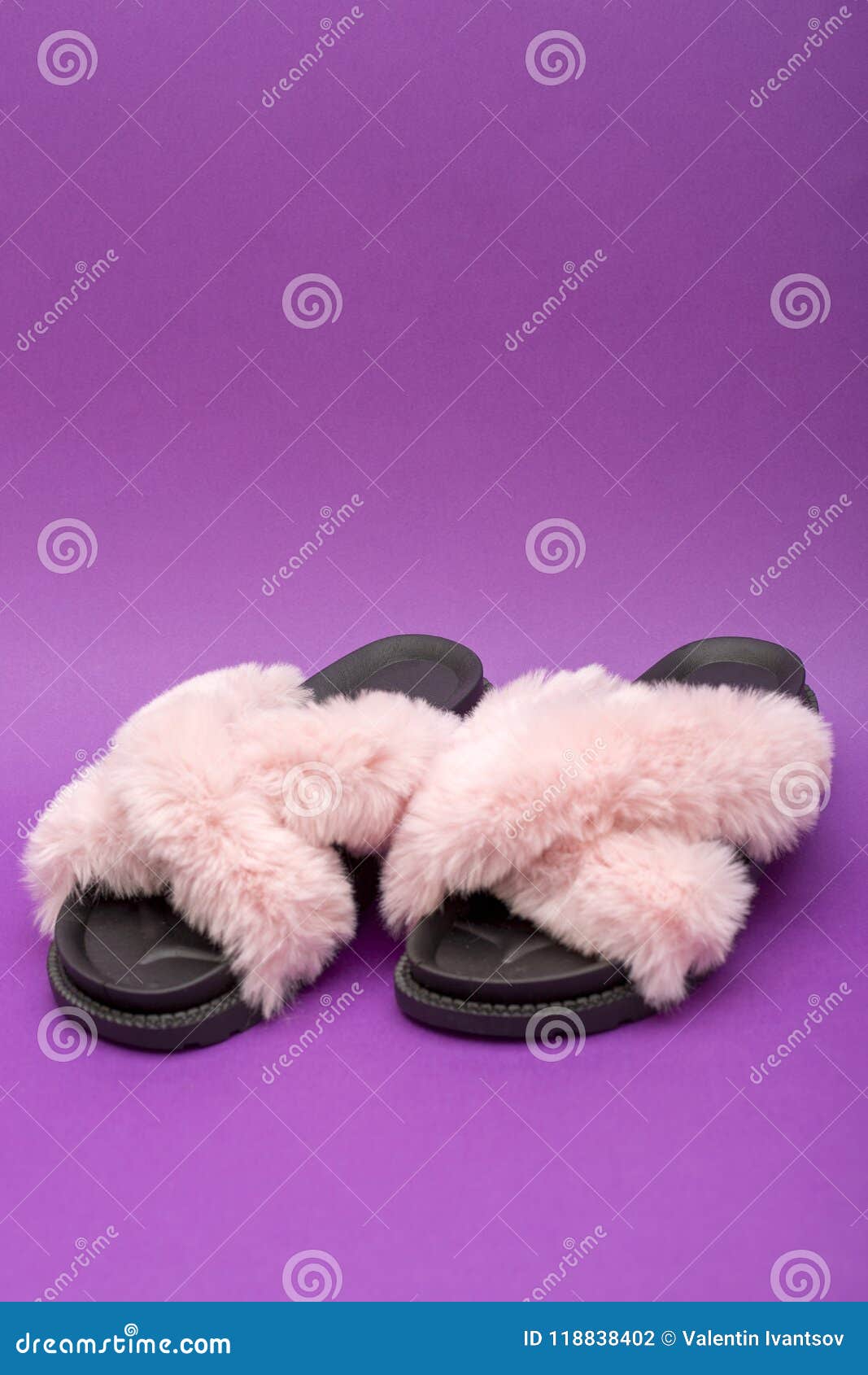 Summer Women`s Sandals with Pink Down Fluff Stock Photo - Image of foot ...