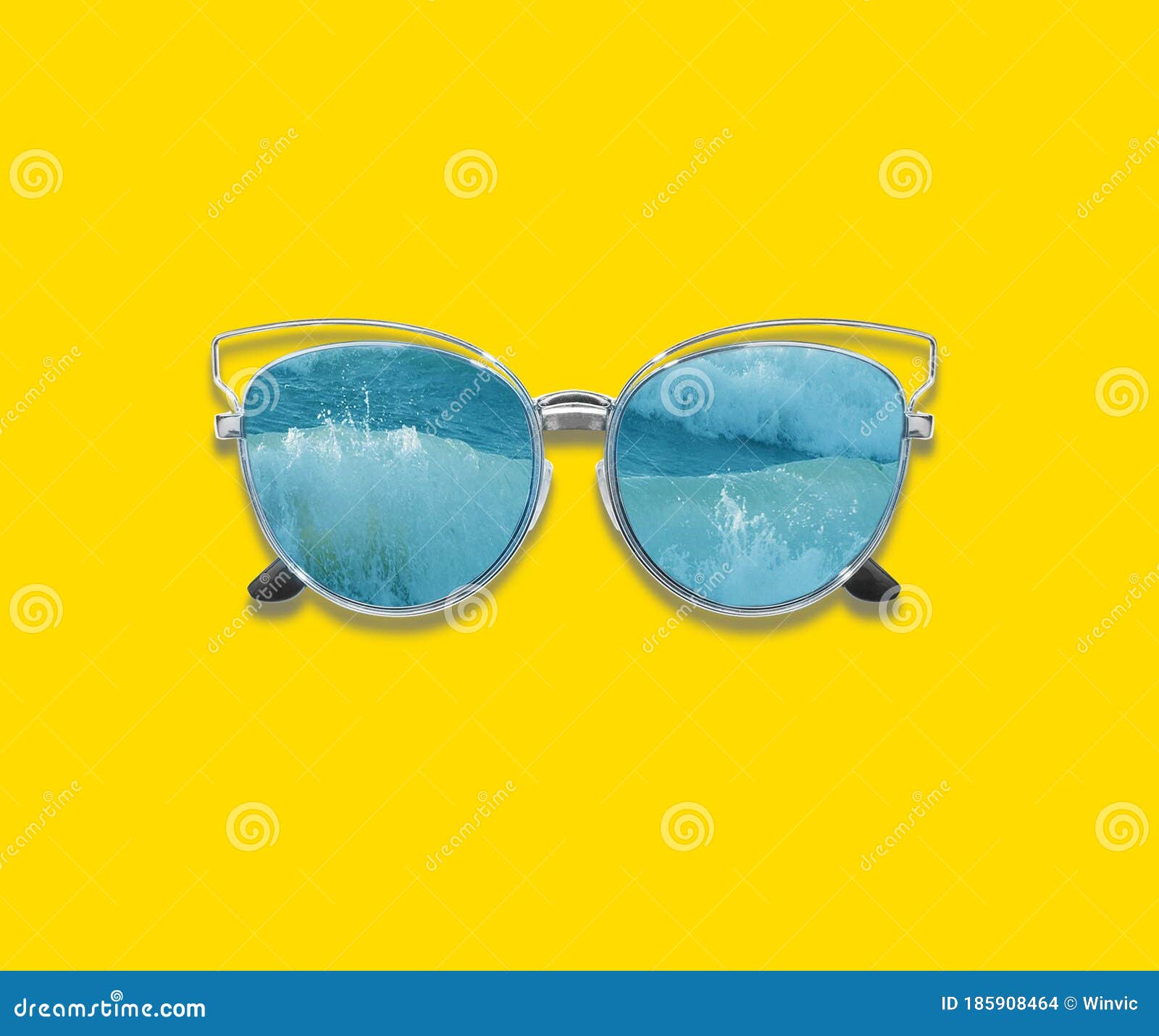 Sunglasses with Ocean Reflection in Lens Isolated on Yellow Summer ...