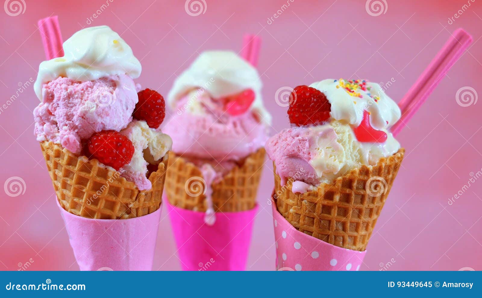 summertime pink ice cream cones