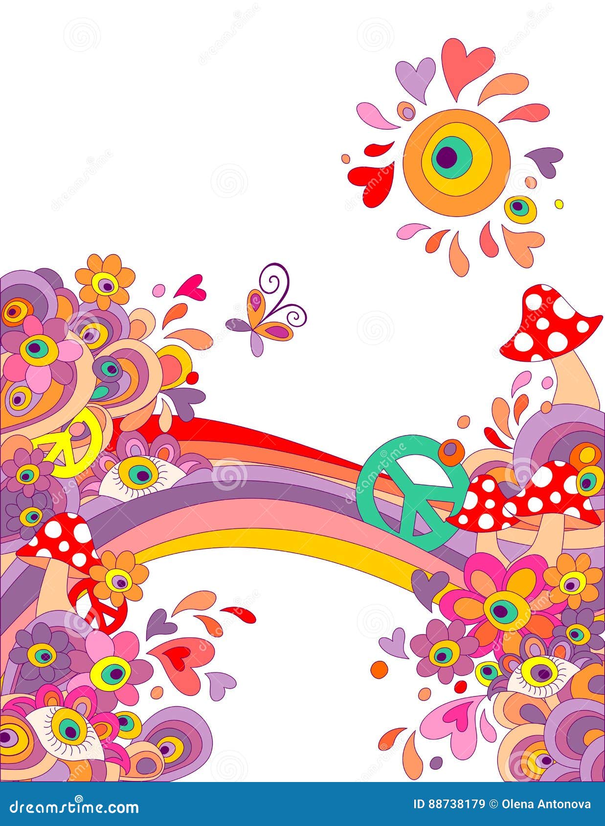 Summery Hippie Background with Abstract Colorful Flowers