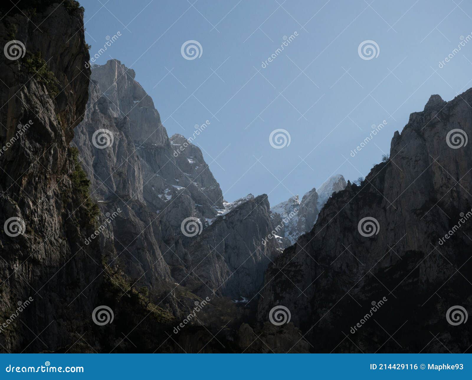 summit panorama of picos de europa mountain range at hiking trail path senda del cares canyon valley leon asturias spain