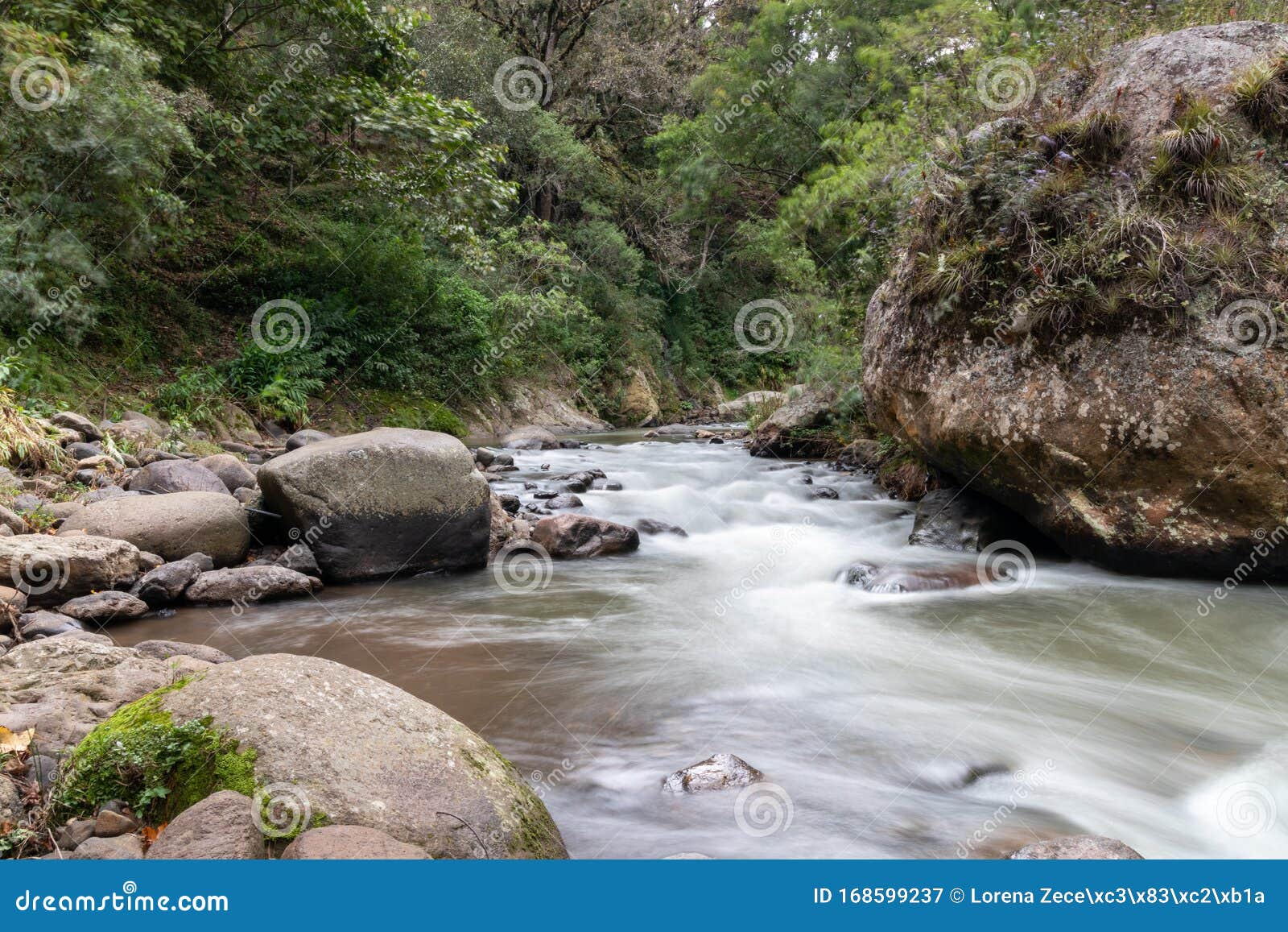 sumpul river between el salvador and honduras, central america. forest and mountain rover landscape, country border. rocks and