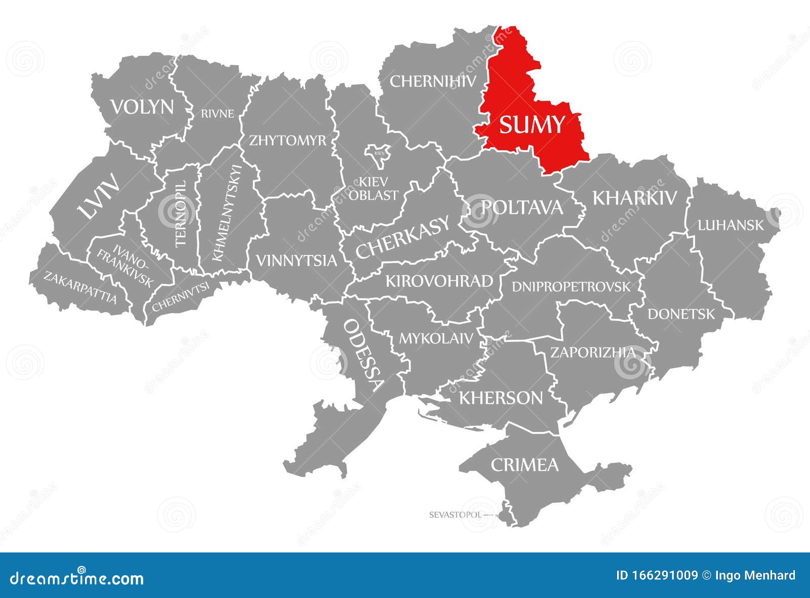 Sumy Red Highlighted in Map of the Ukraine Stock Illustration - Illustration of silhouette, shape: 166291009