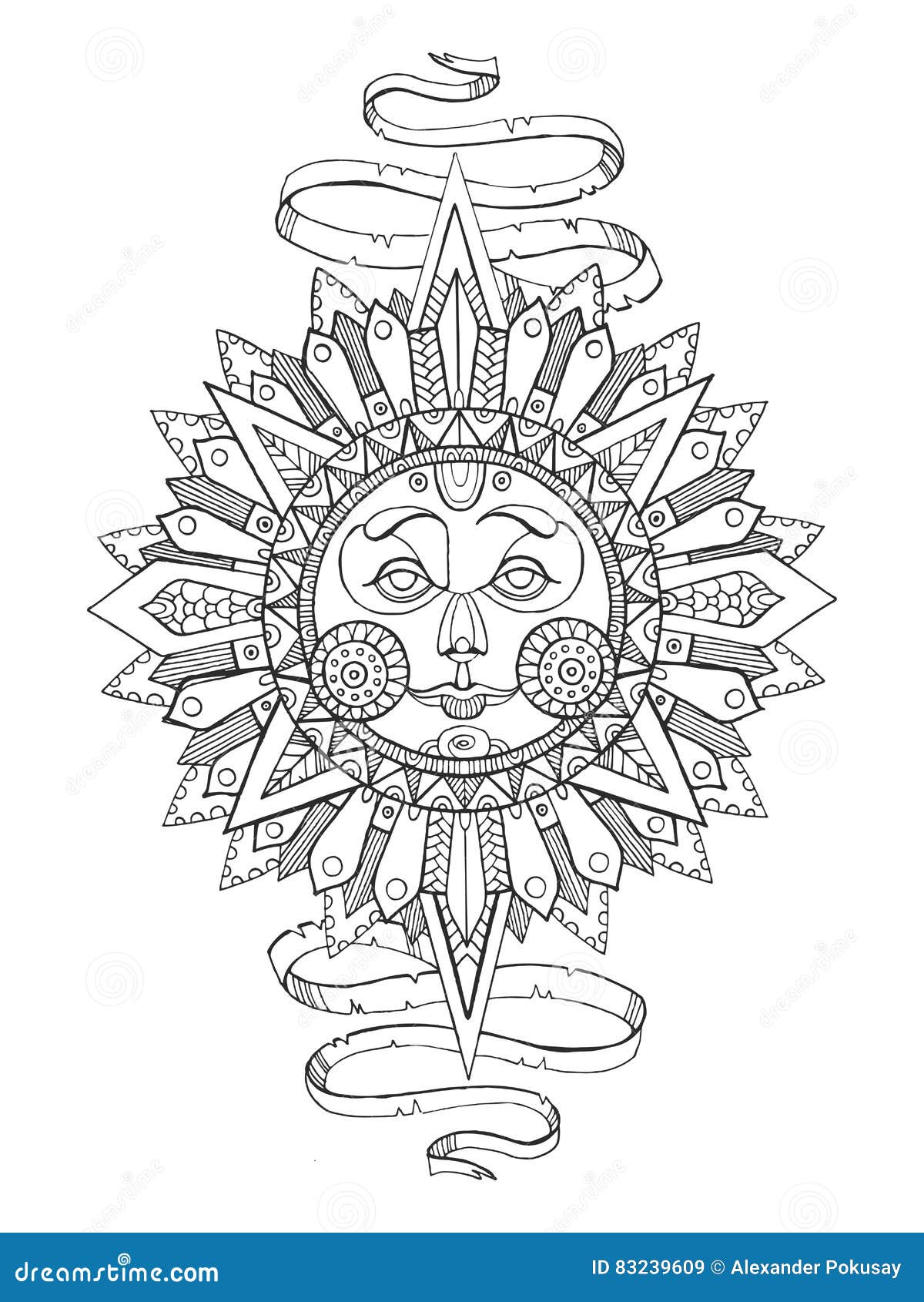 Sun avec livre de coloriage de dessin de visage pour des adultes