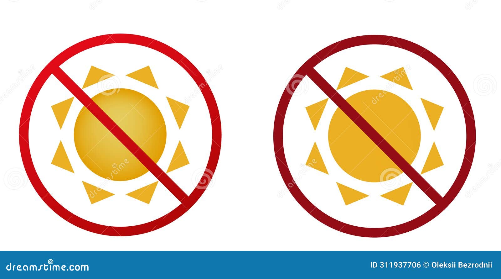 sun ban prohibit icon. not allowed hot sun.