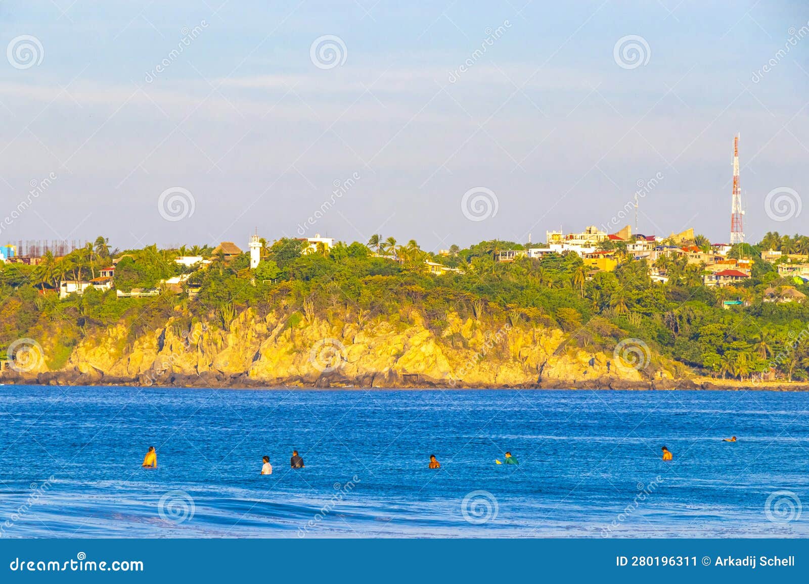 Sun Beach Sand People Surfer Waves Palms Puerto Escondido Mexico ...