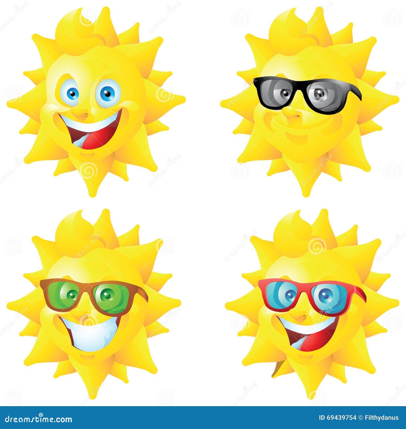 Sun Cartoon Character With Sunglasses Set Stock Vector Illustration
