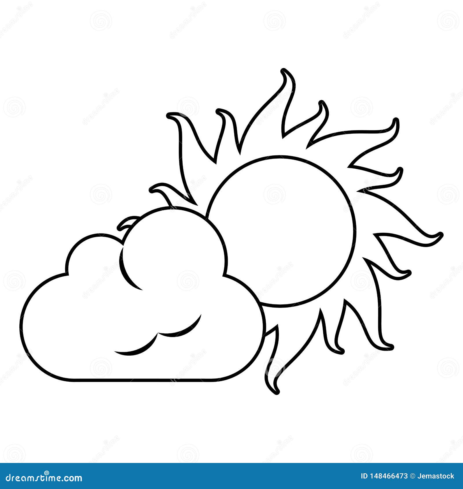 Sun and Cloud Cartoon Isolated in Black and White Stock Vector -  Illustration of sign, news: 148466473