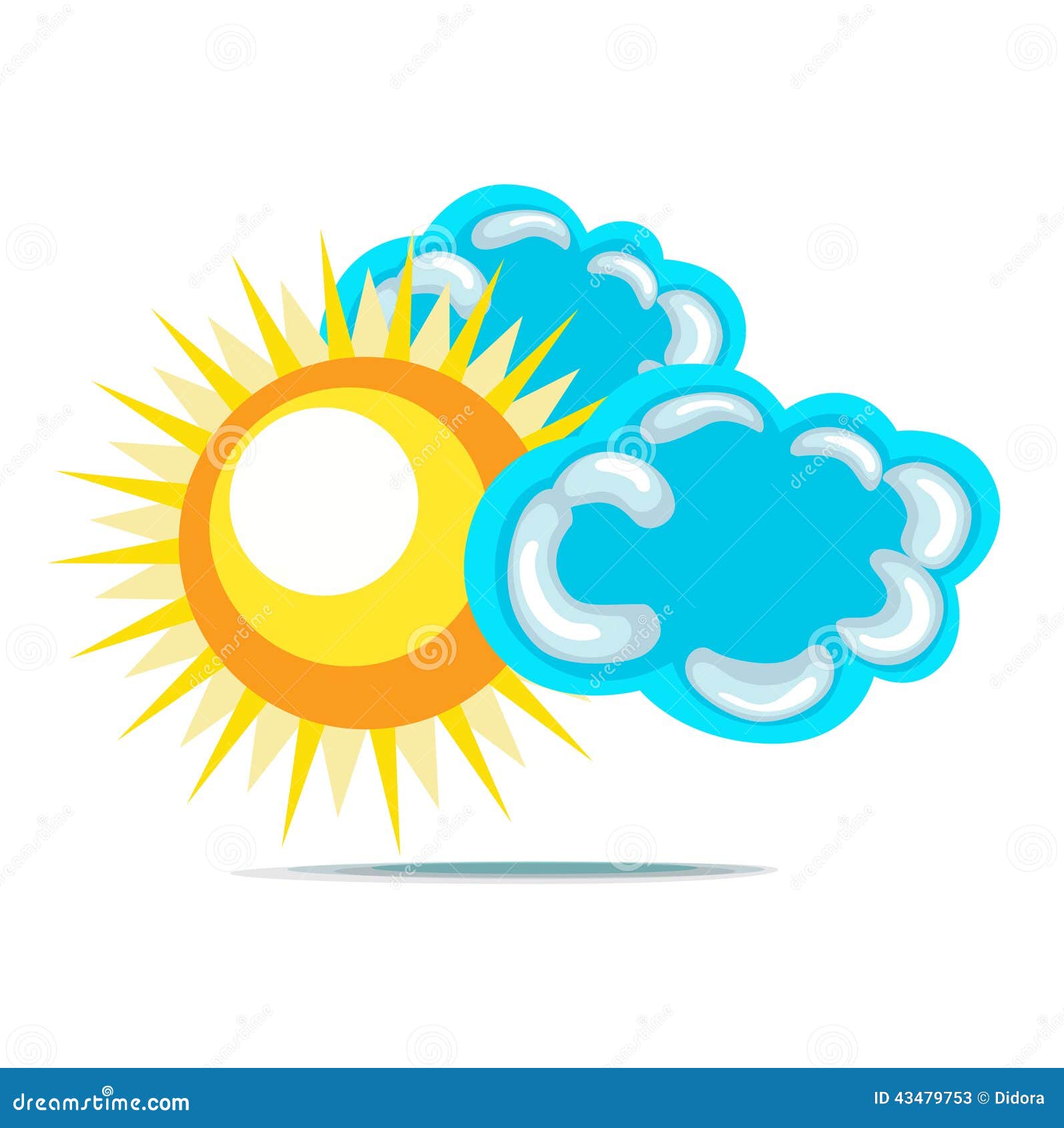 Sun and clouds flat design stock vector. Illustration of blue - 43479753