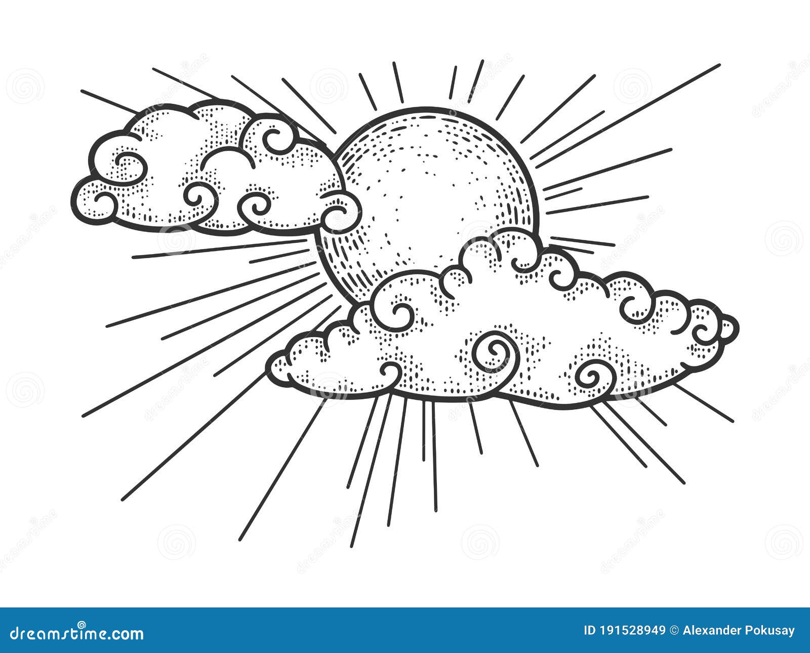 Cartoon Sun Peaking Through Clouds Drawing Sketch 